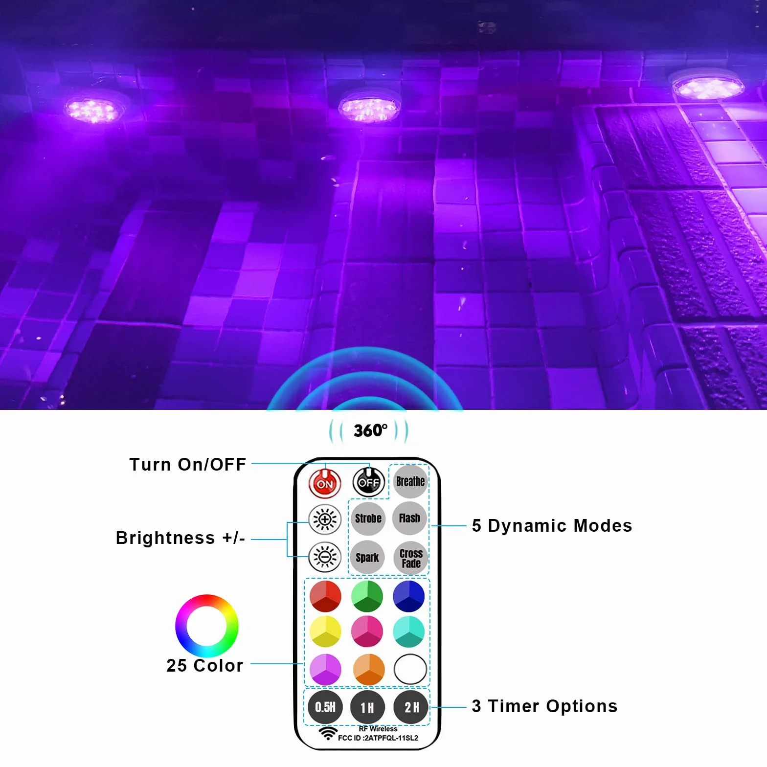 Lampes LED submersibles rechargeables avec télécommande, changement de couleur, étanches pour aquarium piscine douche jacuzzi
