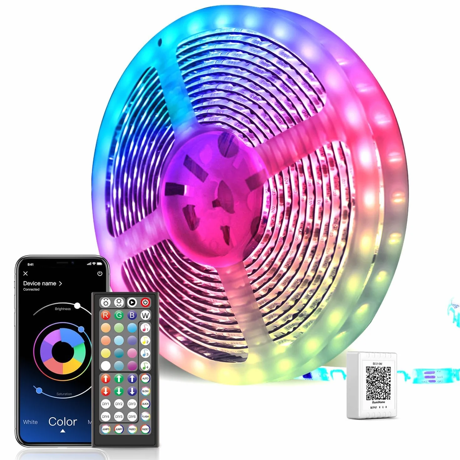 Ruban LED Bluetooth RGB Multicolore 30M, Contrôlé par Télécommande APP, Synchroniser avec Rythme de Musique