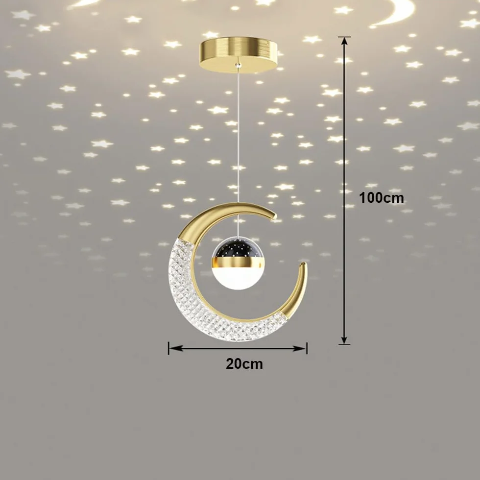 Plafonnier LED Lune et étoiles Lustre Chambre Enfants Doré