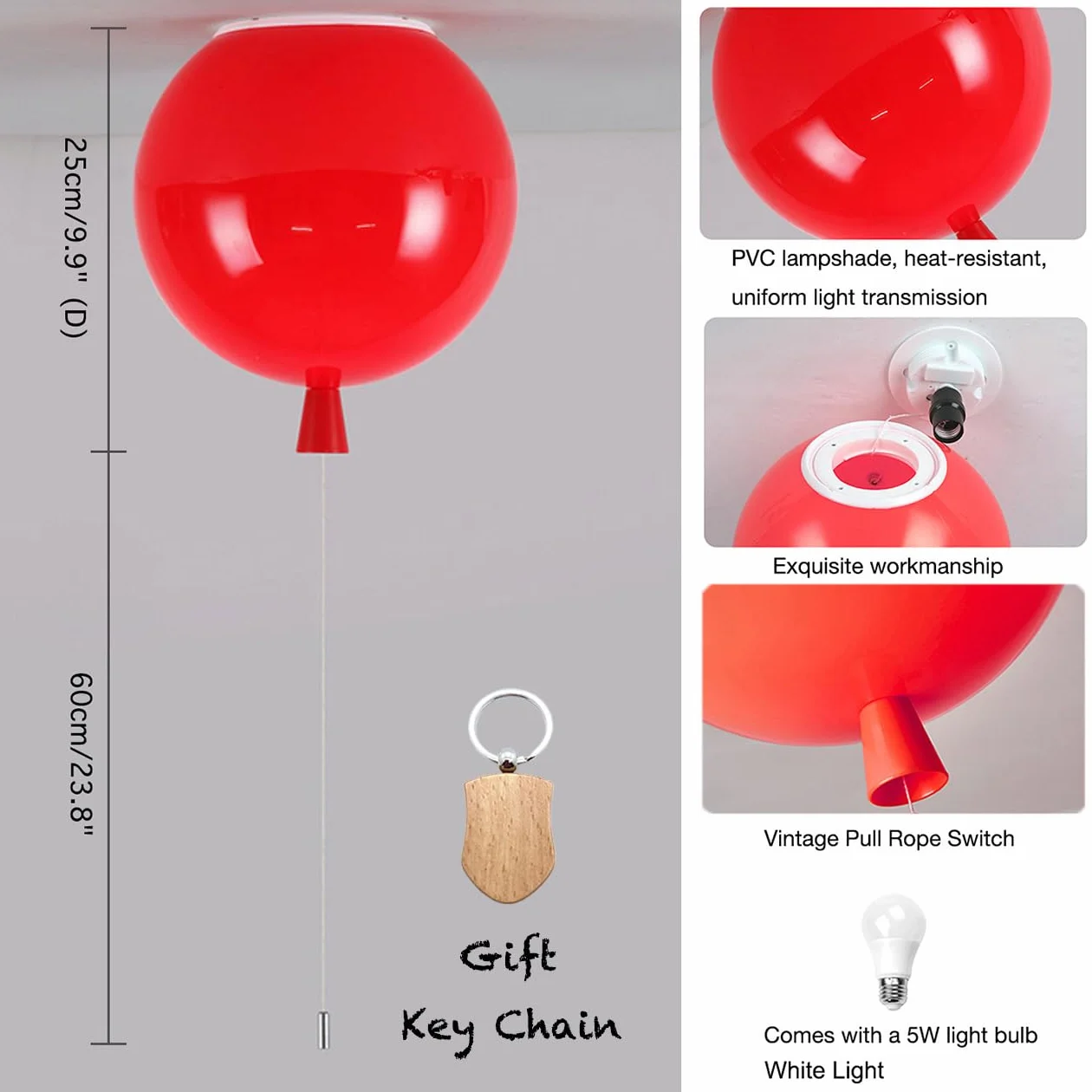 LIUNIAN Plafonnier ballon 25cm 5W lustre chambre enfants