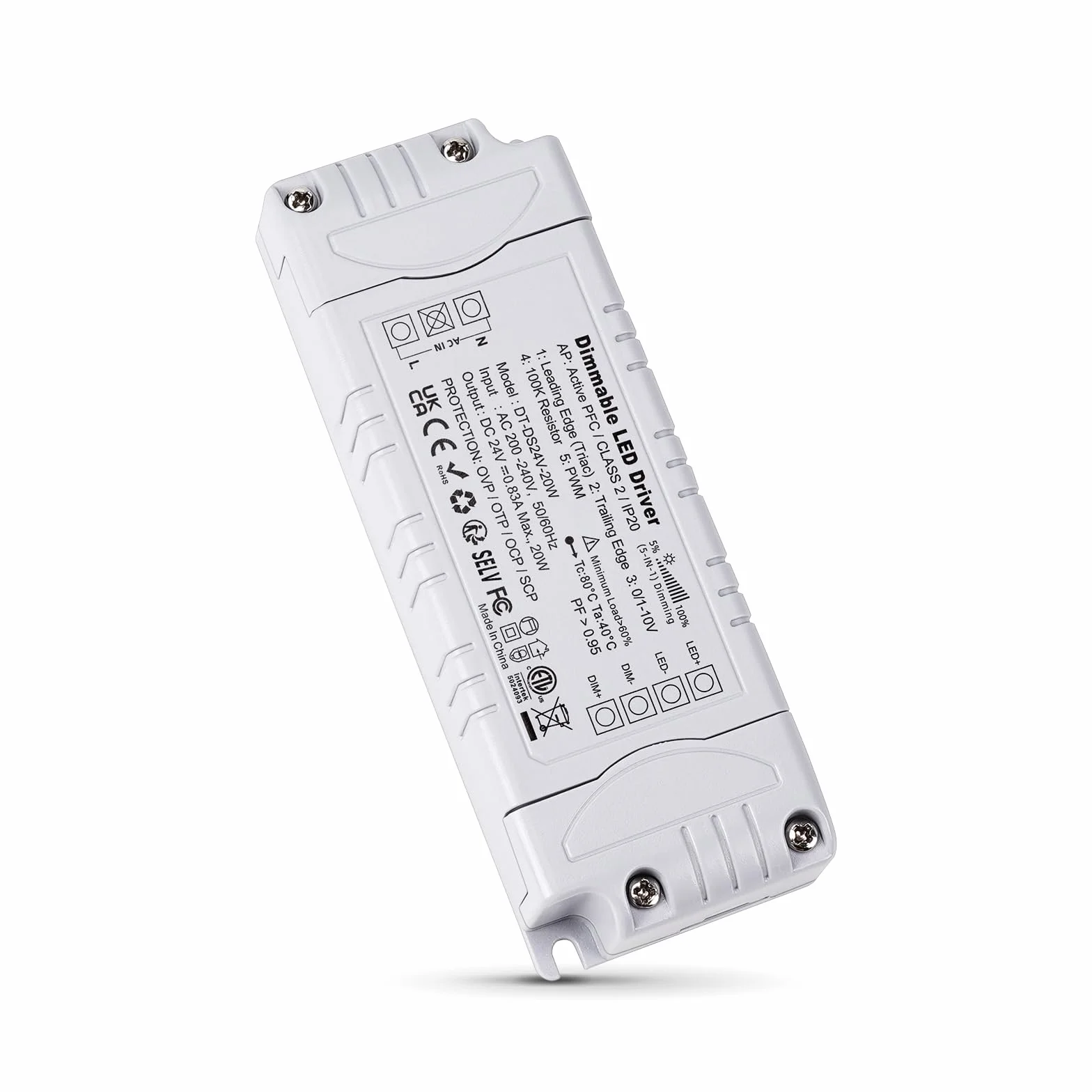 REYLAX Transformateur LED 220V 24V 20W 0.83A Dimmable Triac 0/1-10V AC DC