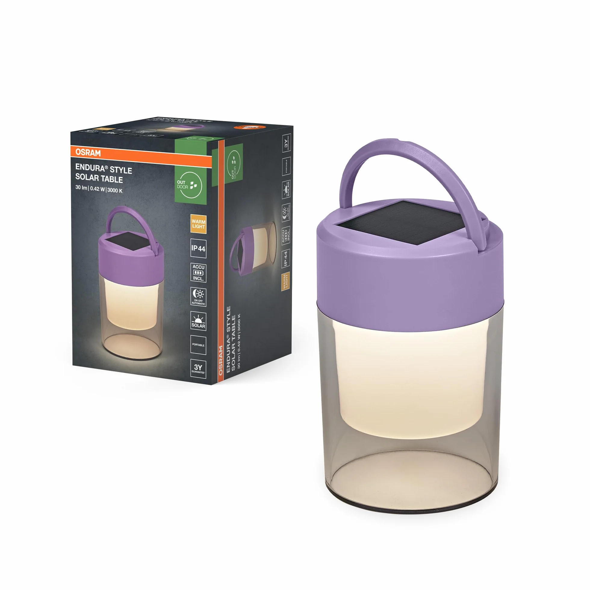 Osram Lampe de Table ENDURA STYLE SOLAR 0.42W 20lm 3000K Blanc Chaud Dimmable IP44 Plastique Violet