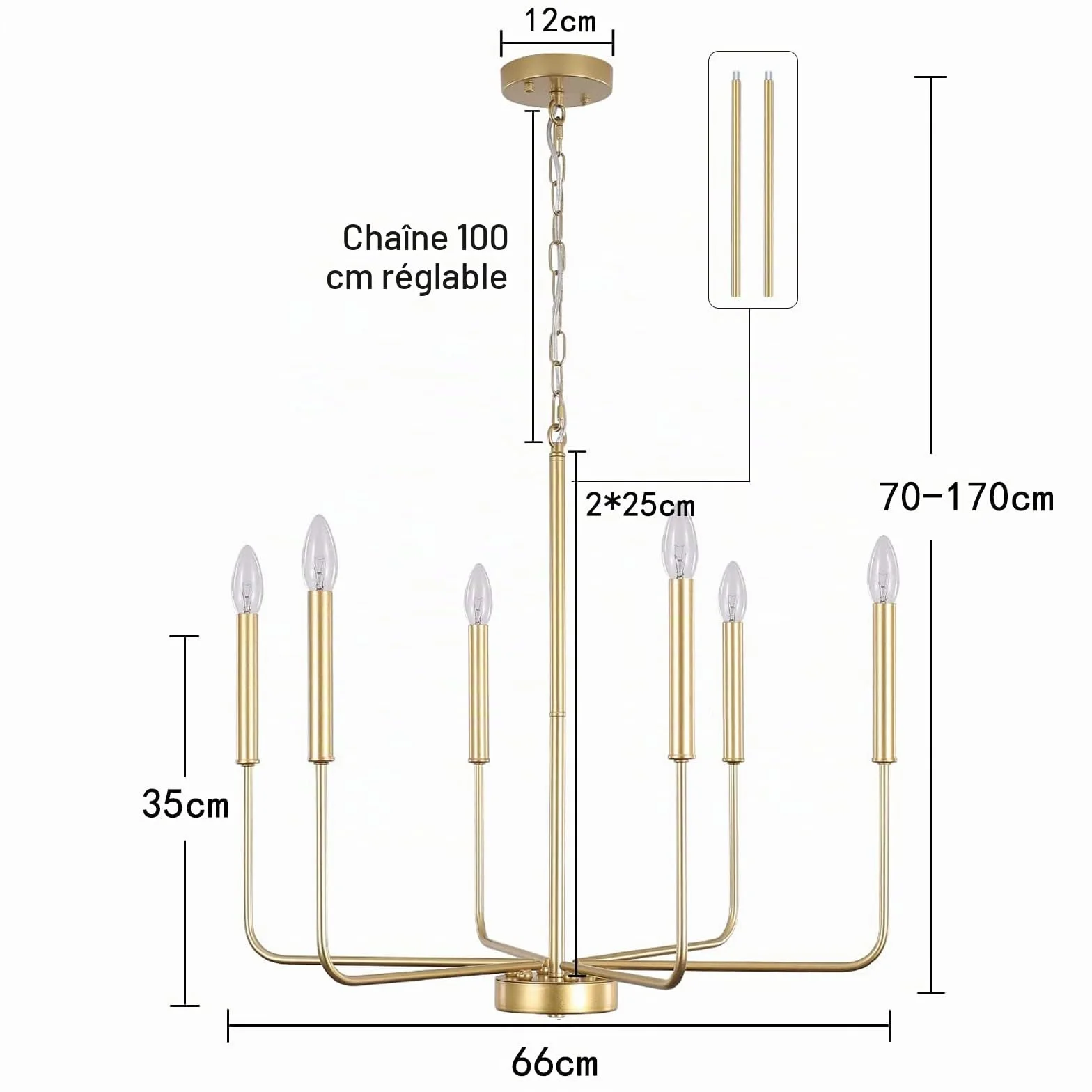 Lustre Doré Luminaires Plafonnier 6 Lumières Suspendus Lustre De Ferme Moderne Pour Salle À Manger, Bougie Suspension Dorée Pour Îlot De Cuisine Salon Foyer Chambre