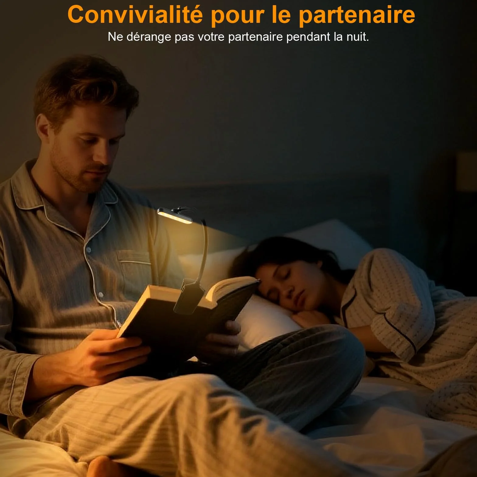 Karidi Lampe de Lecture 24 LED Rechargeable, Liseuse Clip Rotative 315°, 5 Luminosités 3 Couleurs, 360° Cou Flexible Noir