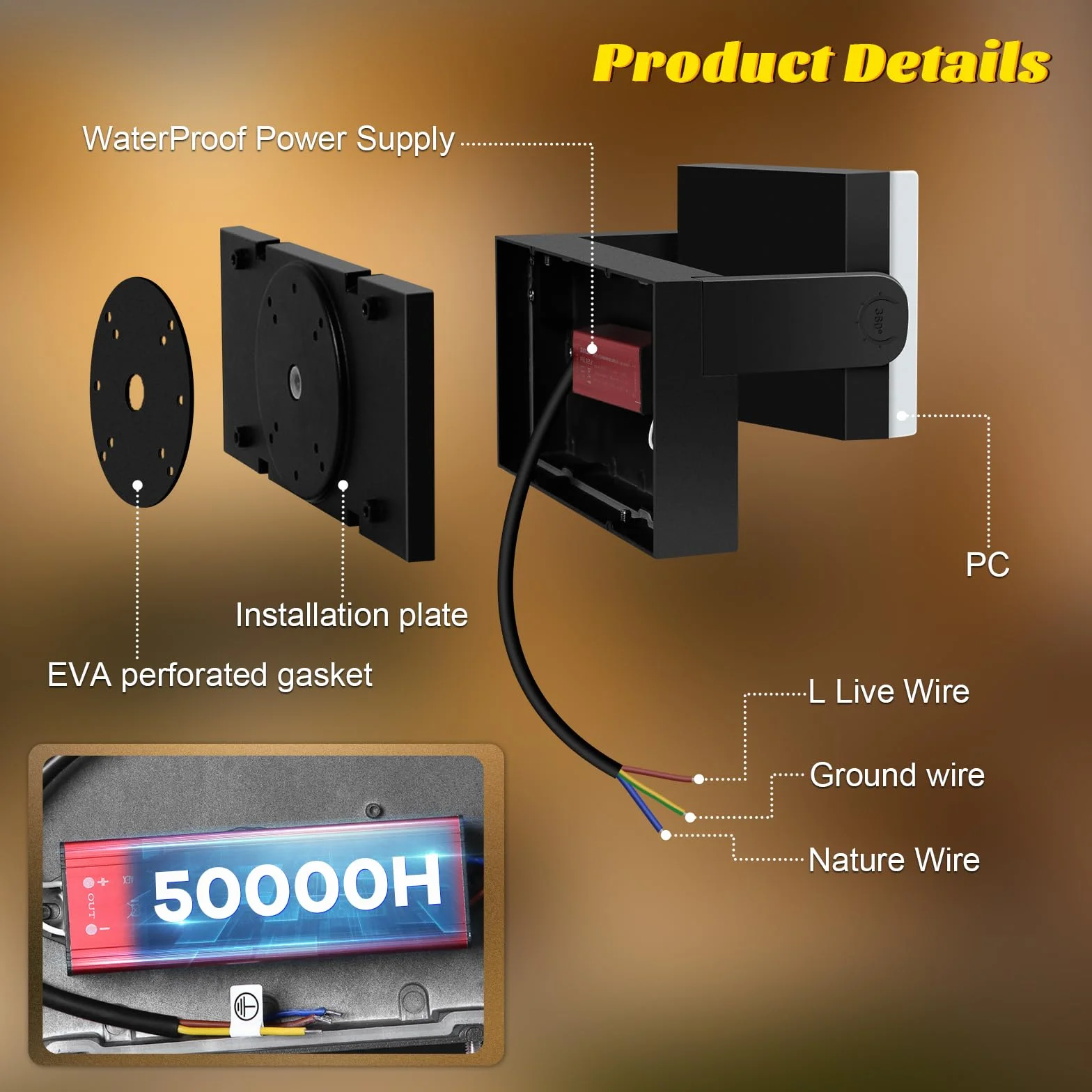 Ledmo 60W Applique Murale Exterieur LED 5000Lm Noir IP65 3000K Projecteur Exterieur avec Panneau LED Pivotant 360°