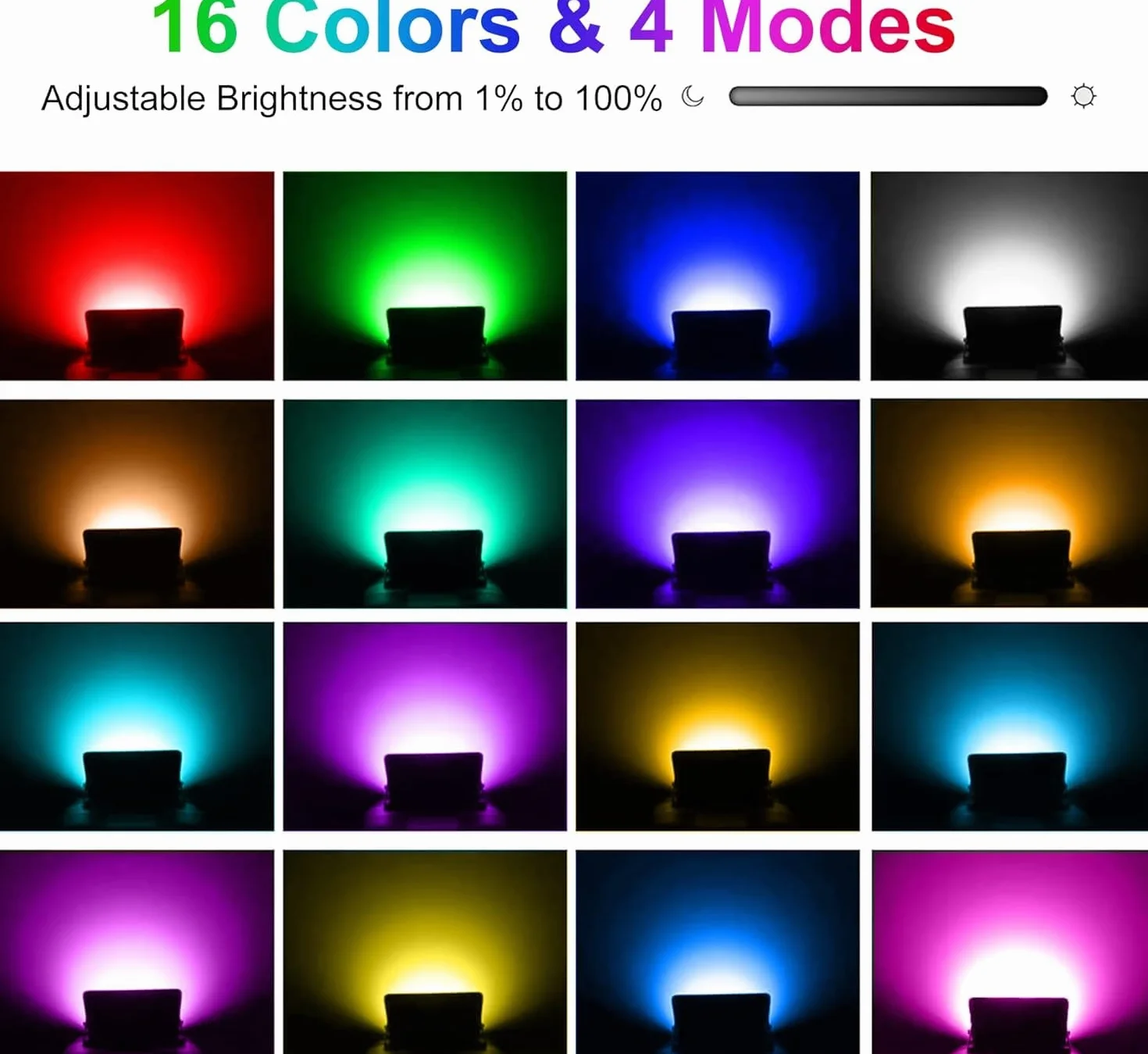 NATPOW Projecteur RGB LED Extérieur 100W IP66, Spot de Couleur avec Télécommande, 16 Couleurs 4 Modes, 4 Pièces