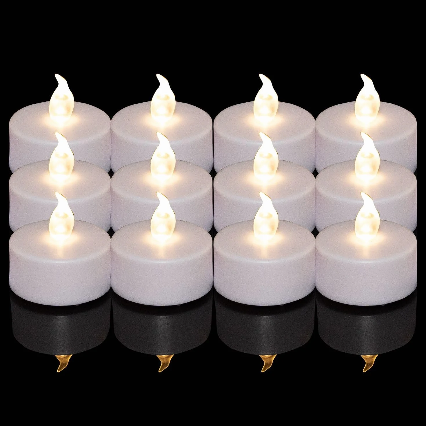 Lot de 24 bougies LED chauffe-plat sans flamme, réalistes, vacillantes, électriques, boîte durable 200 heures blanc chaud