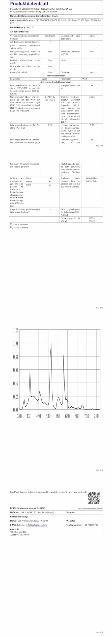 Tubes Fluorescents 27W GX10Q-4 4-Pin Blanc Froid 6500K Ampoule Économie D'énergie