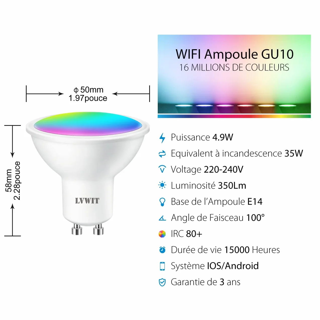 LVWIT GU10 Ampoule Connectée Alexa 4.9W Smart LED WIFI 350Lm Compatible Alexa Google Assistant Lot de 4