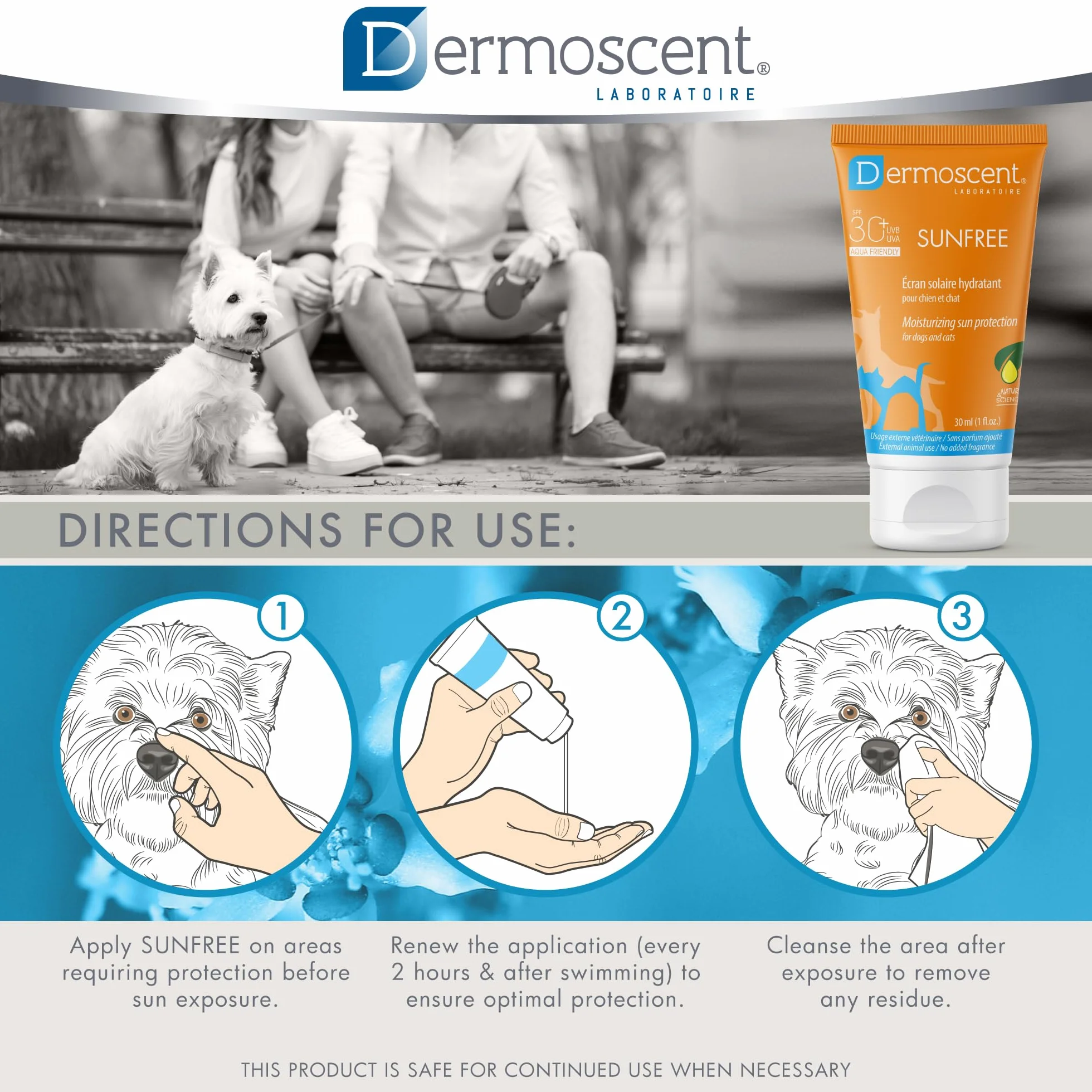 Dermoscent SunFREE SPF30+ Écran Solaire Hydratant Protection Minérale Non Grasse Résistant à l'Eau 30 ml