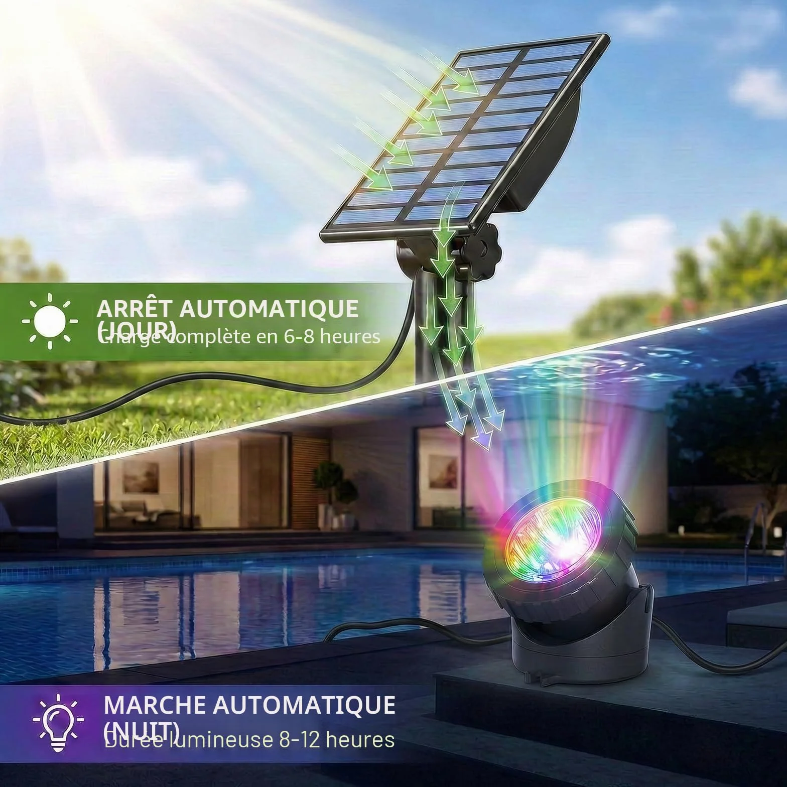 Lampe de Bassin Solaire 5 Packs Projecteurs LED Submersibles IP68 Étanche RGB Changement Couleur