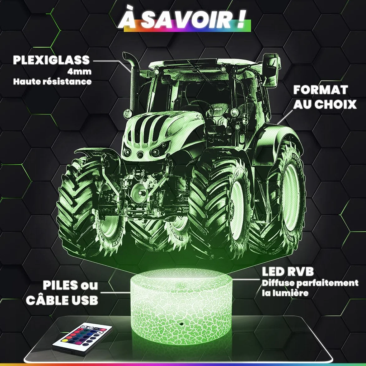 Lampe 3D J. Deere Tracteur Agricole Led Veilleuse Tactile Effet Hologramme 3D