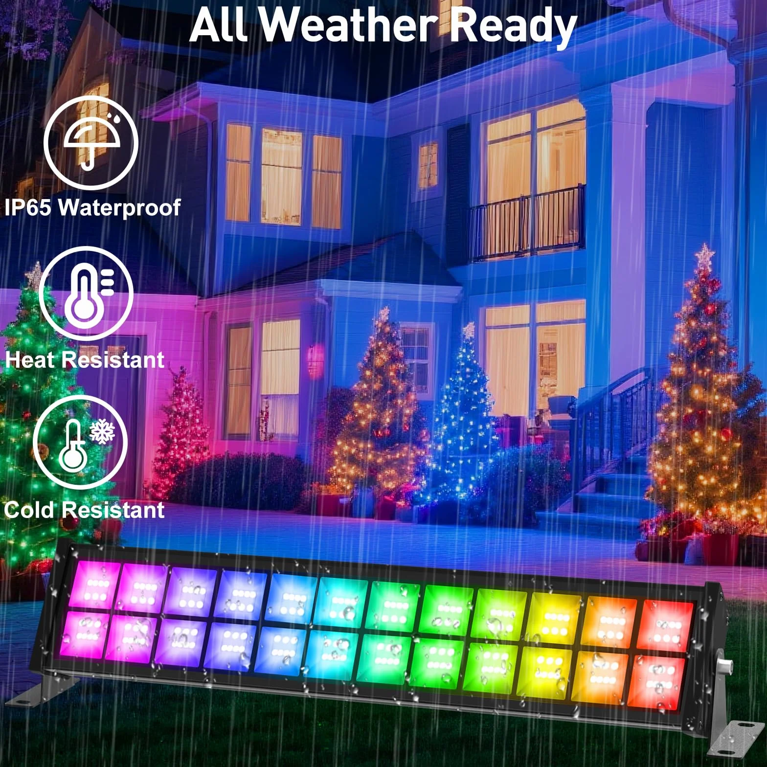 T-SUNUS Projecteur LED RGB Exterieur 72W Barre LED RGB IP66 WiFi Bluetooth Télécommande 2 Pièces