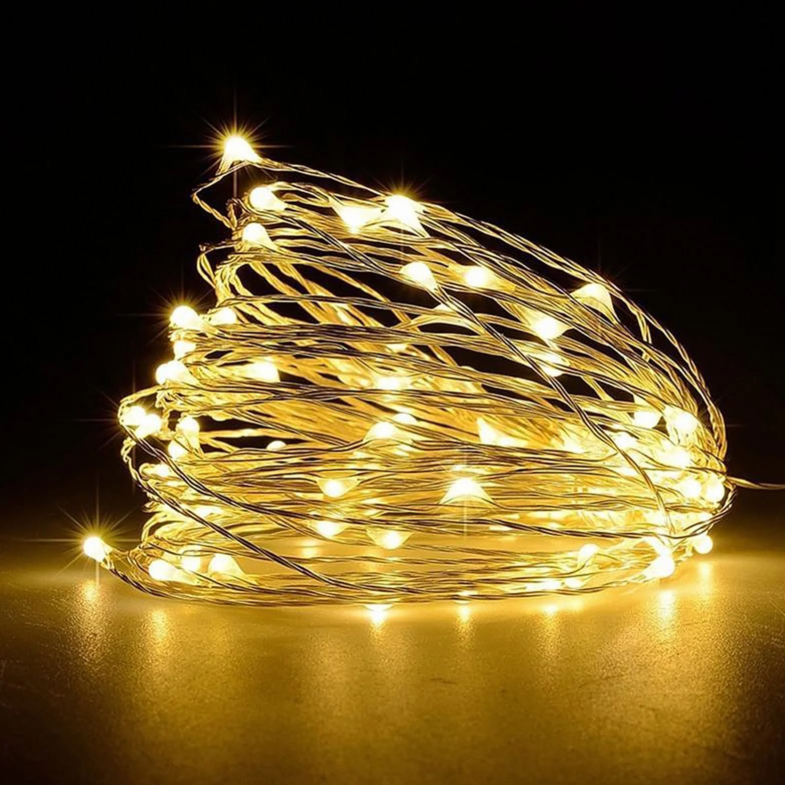 Guirlande lumineuse LED 50 LED fil de cuivre Blanc Chaud 5m piles intérieur extérieur