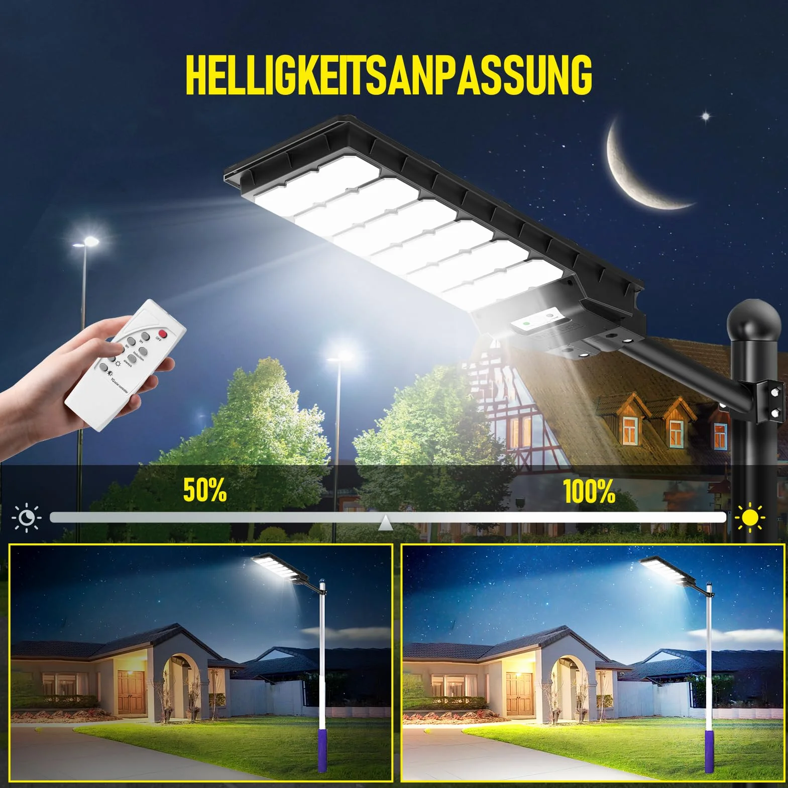 Lot de 2 lampadaires solaires à LED avec télécommande 600 W 6500 K IP65 Étanche