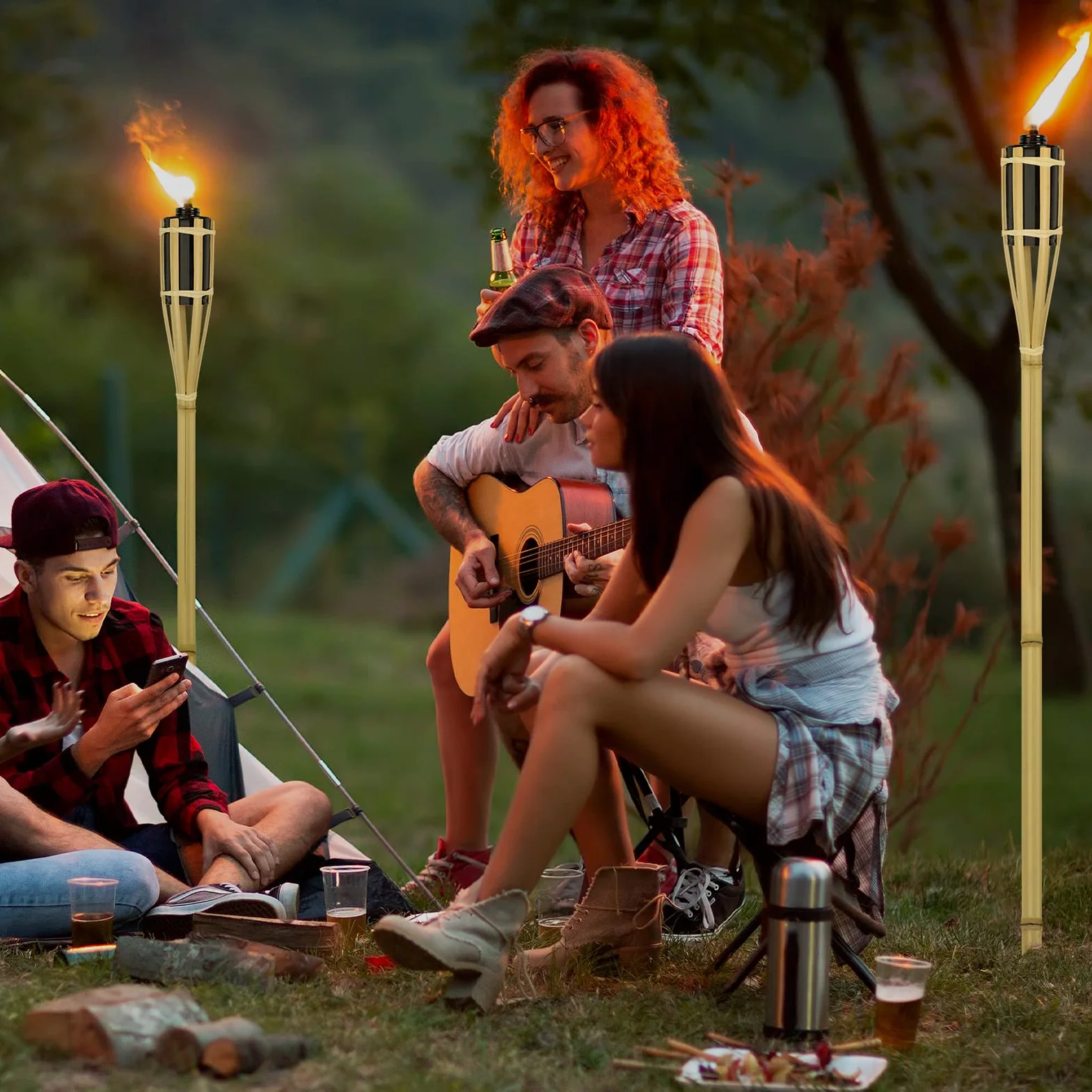 Lot de 36 torches de jardin 90 cm en bambou à huile pour extérieur