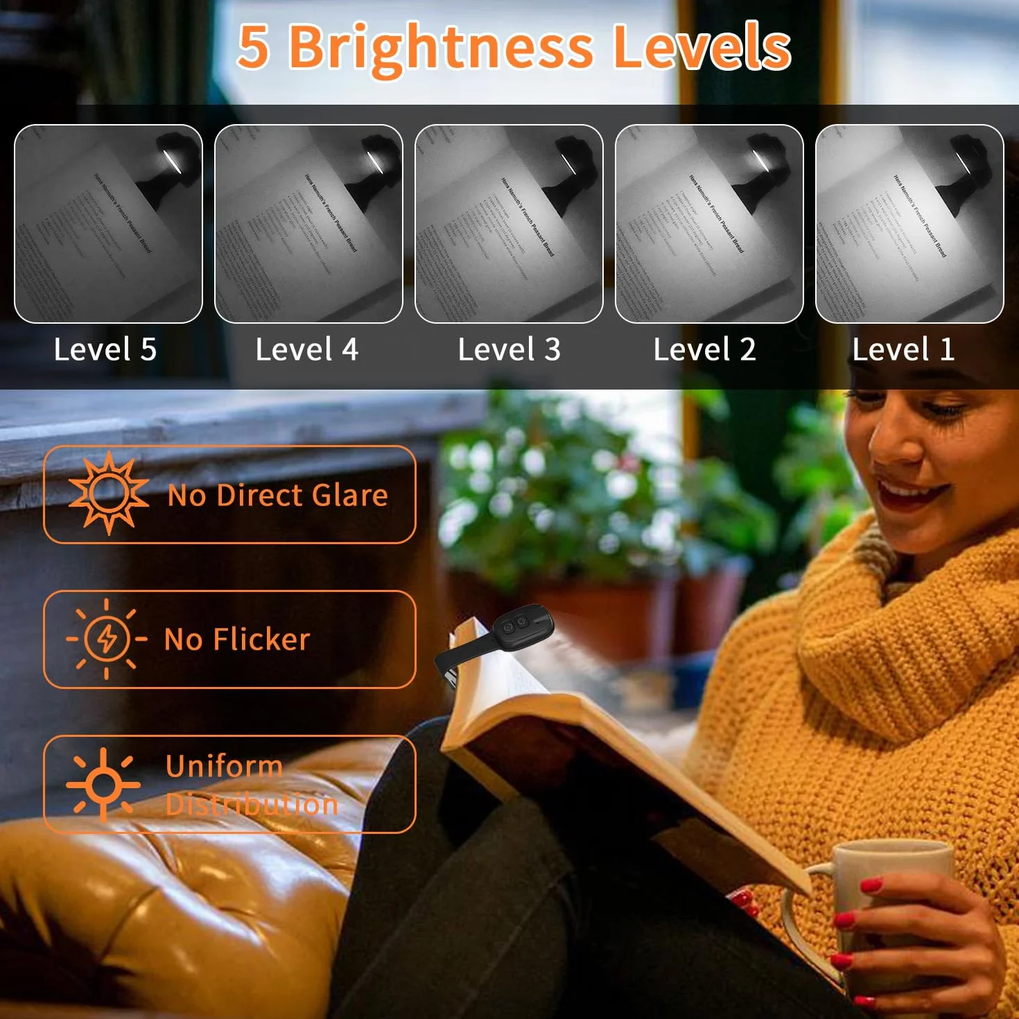 QUMOX Lampe de lecture rechargeable à pince 7 LED luminosité réglable 3 températures de couleur compacte portable