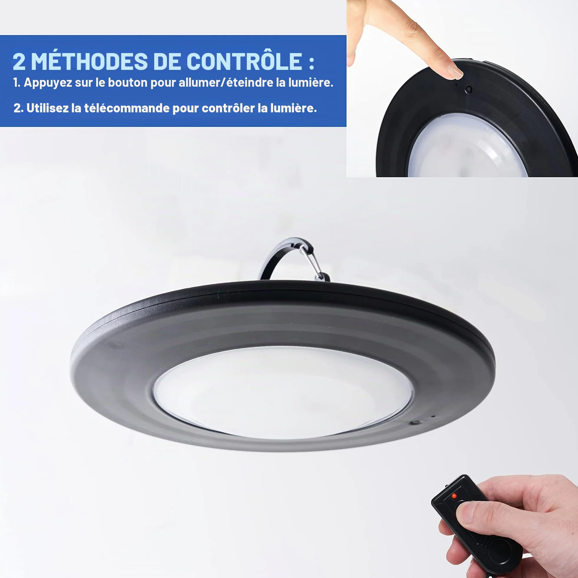 Parapluie rechargeable avec télécommande 3 modes luminosité parasol déporté extérieur jardin noir