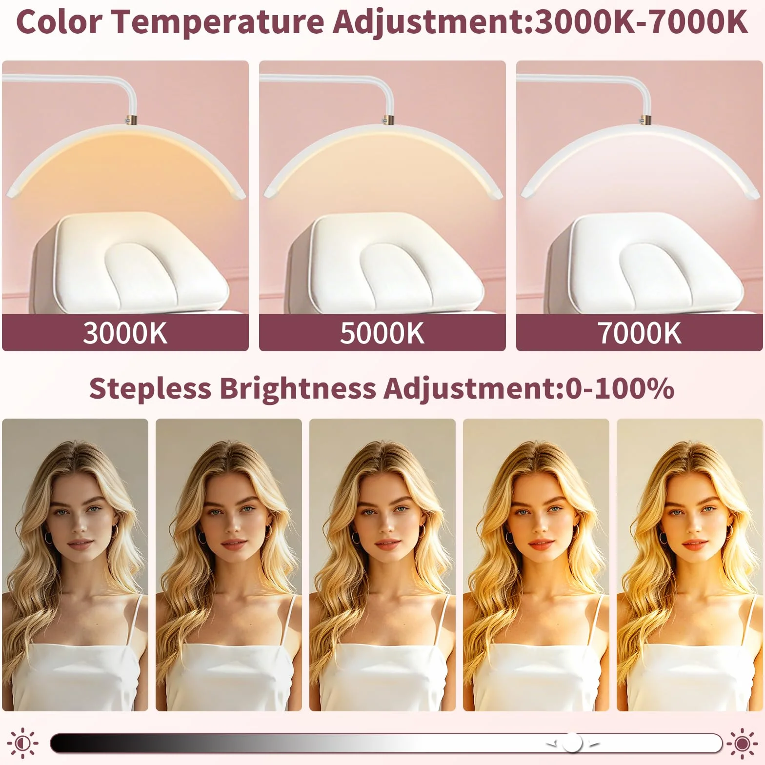 Lampe Demi Lune Extension De Cils Luminosité réglable Support pour téléphone Tête Rotative 360° Blanc