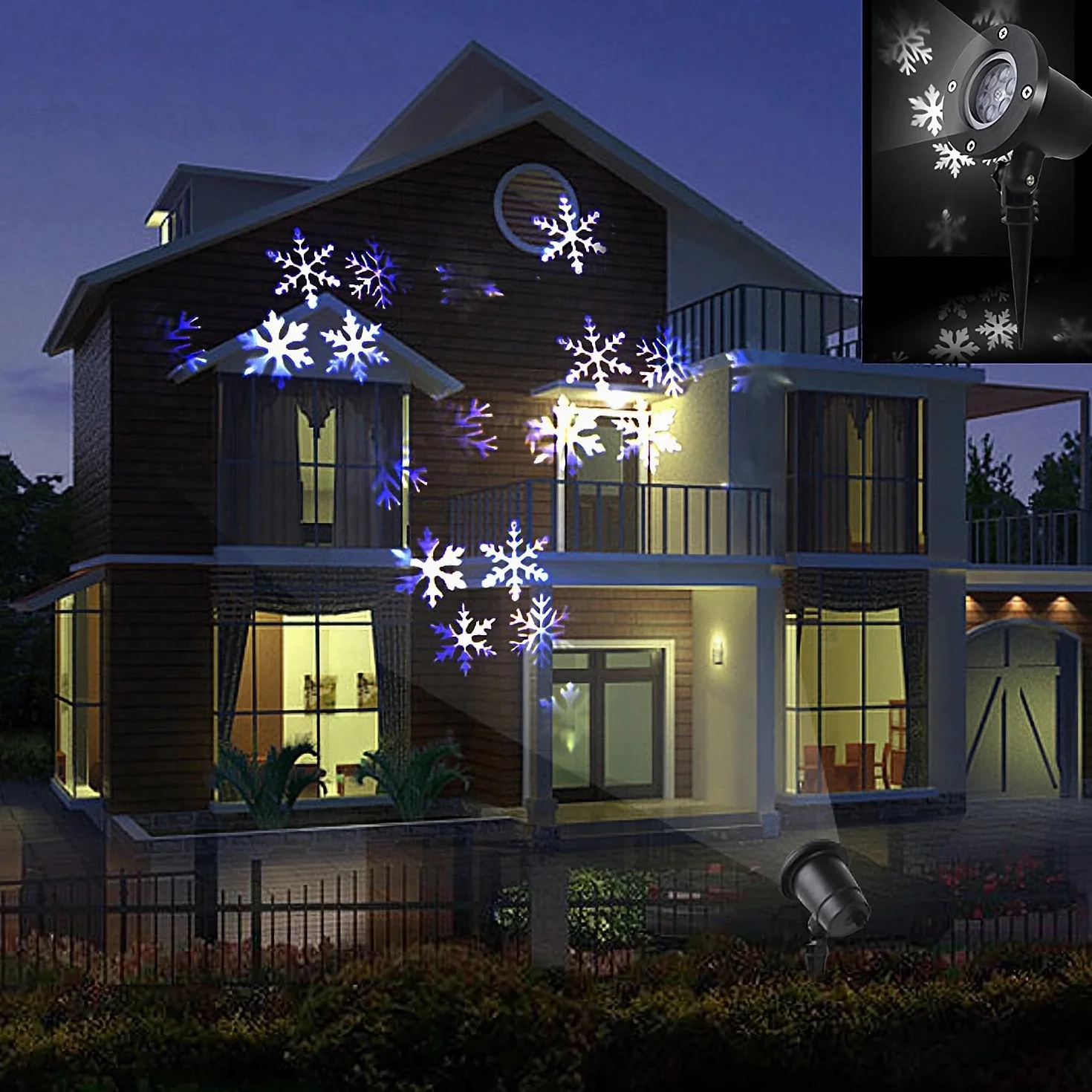 Projecteur solaire de Noël flocon de neige LED rotative Décoration jardin lumière blanche