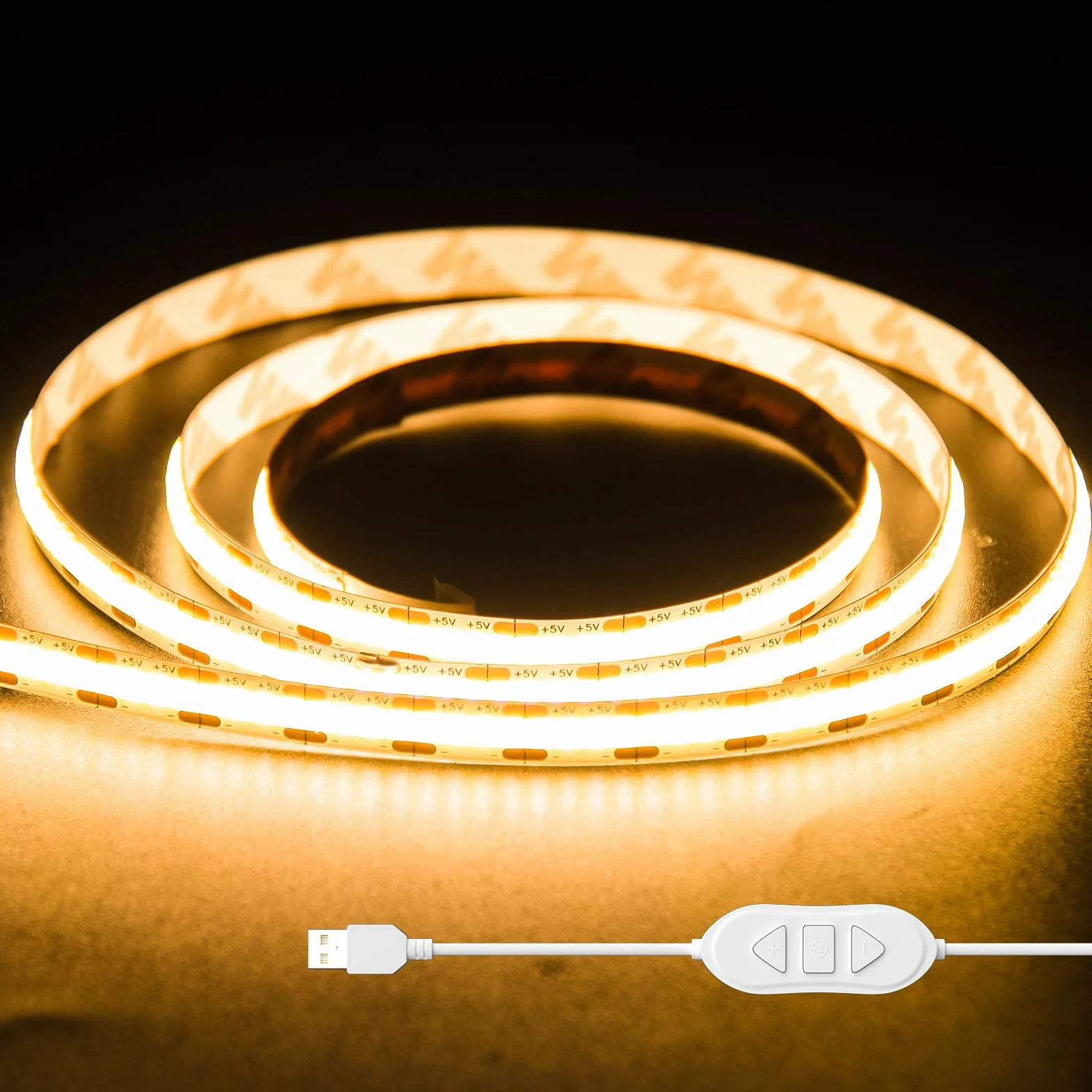 OULARA USB Bande LED COB 5V Chaud Blanc 2700K 1M Dimmable 320LEDs Ruban Lumineux LED Flexible Découpable TV Rétroéclairage