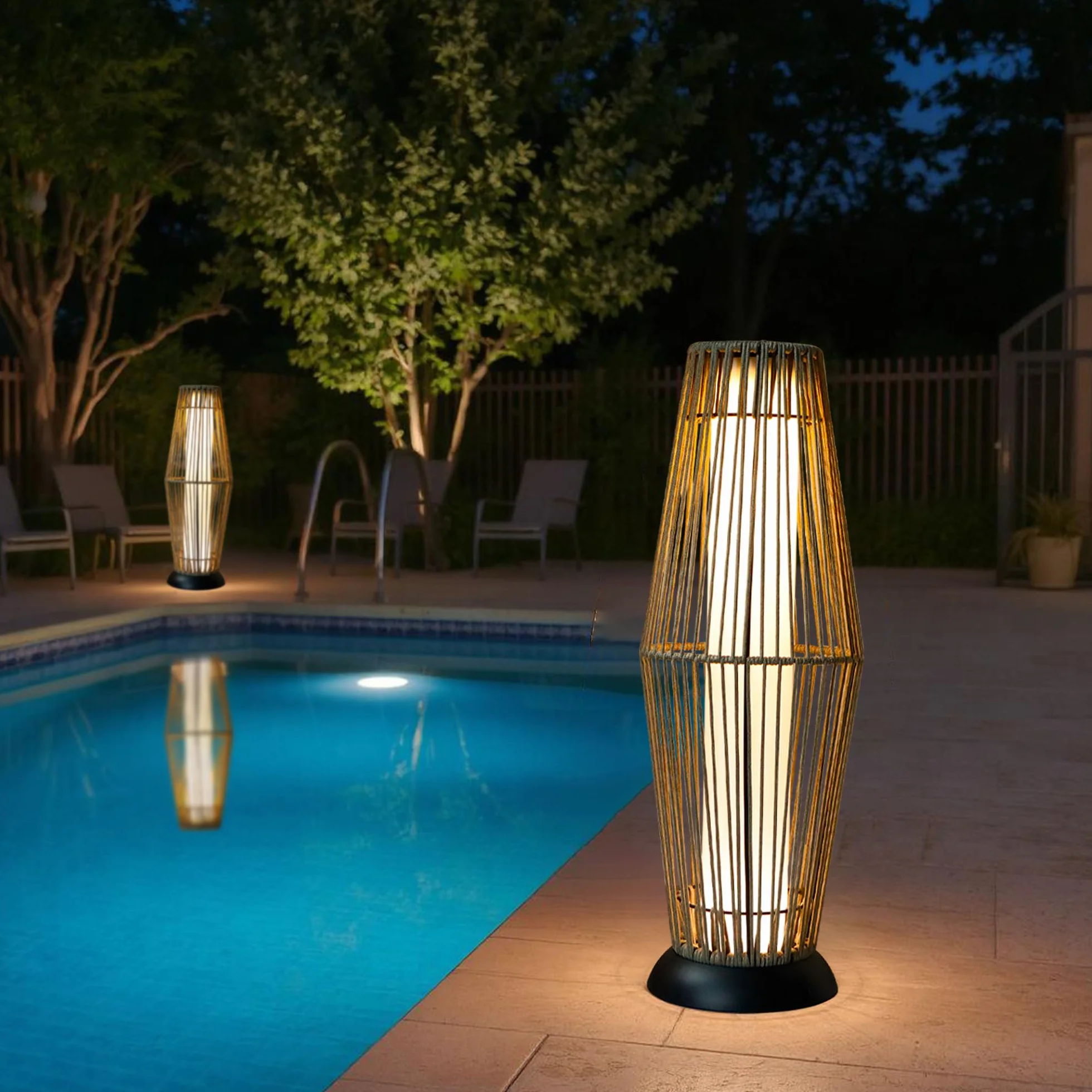 TRIROCKS Lot de 2 lampes solaires en rotin LED IP44 étanche pour extérieur terrasse