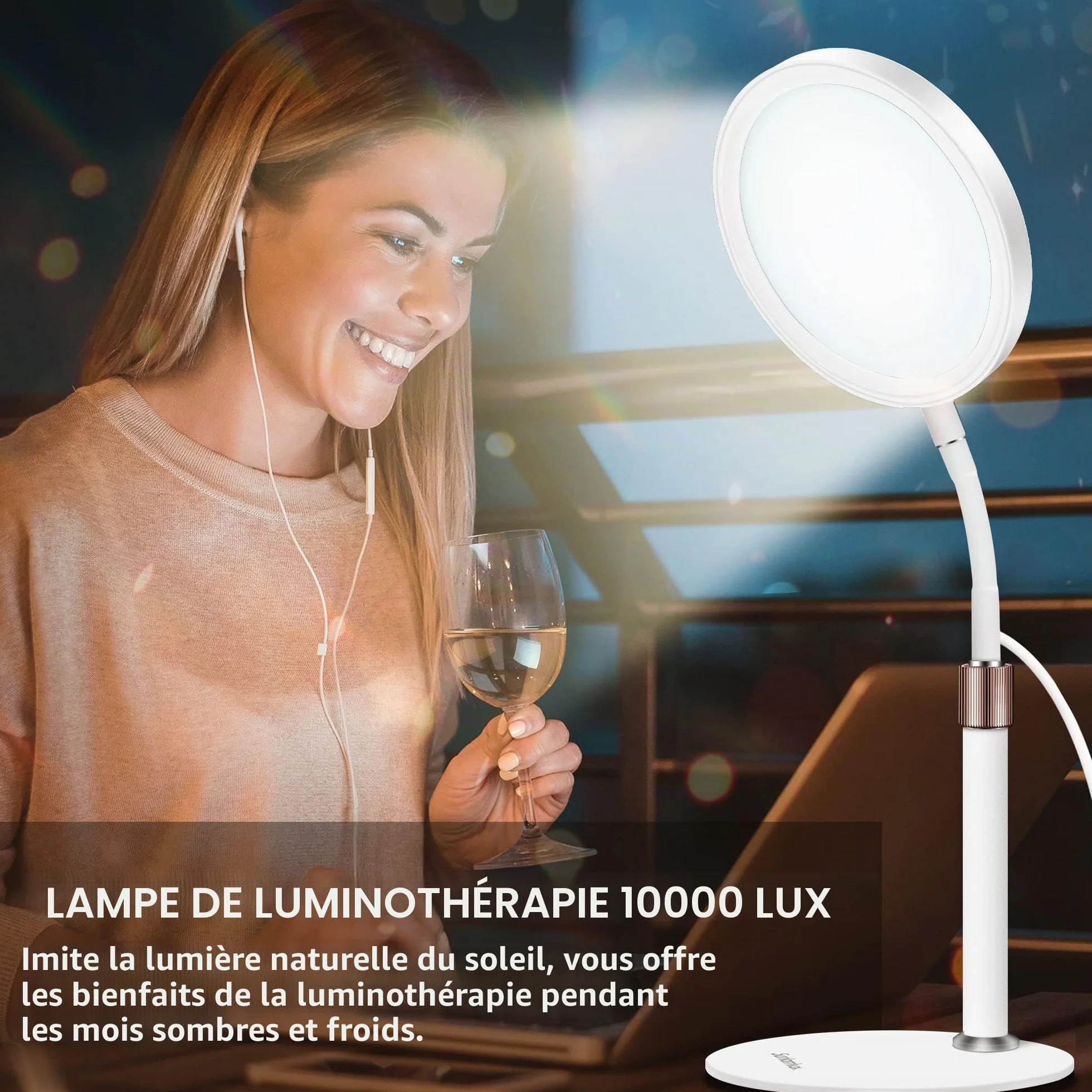 Lampe Lumière du Jour 10000 Lux, Lampe de Bureau avec Col de Cygne 360°, 3 Couleurs, 9 Luminosités, Minuterie 15/30/45 Min (Blanc)