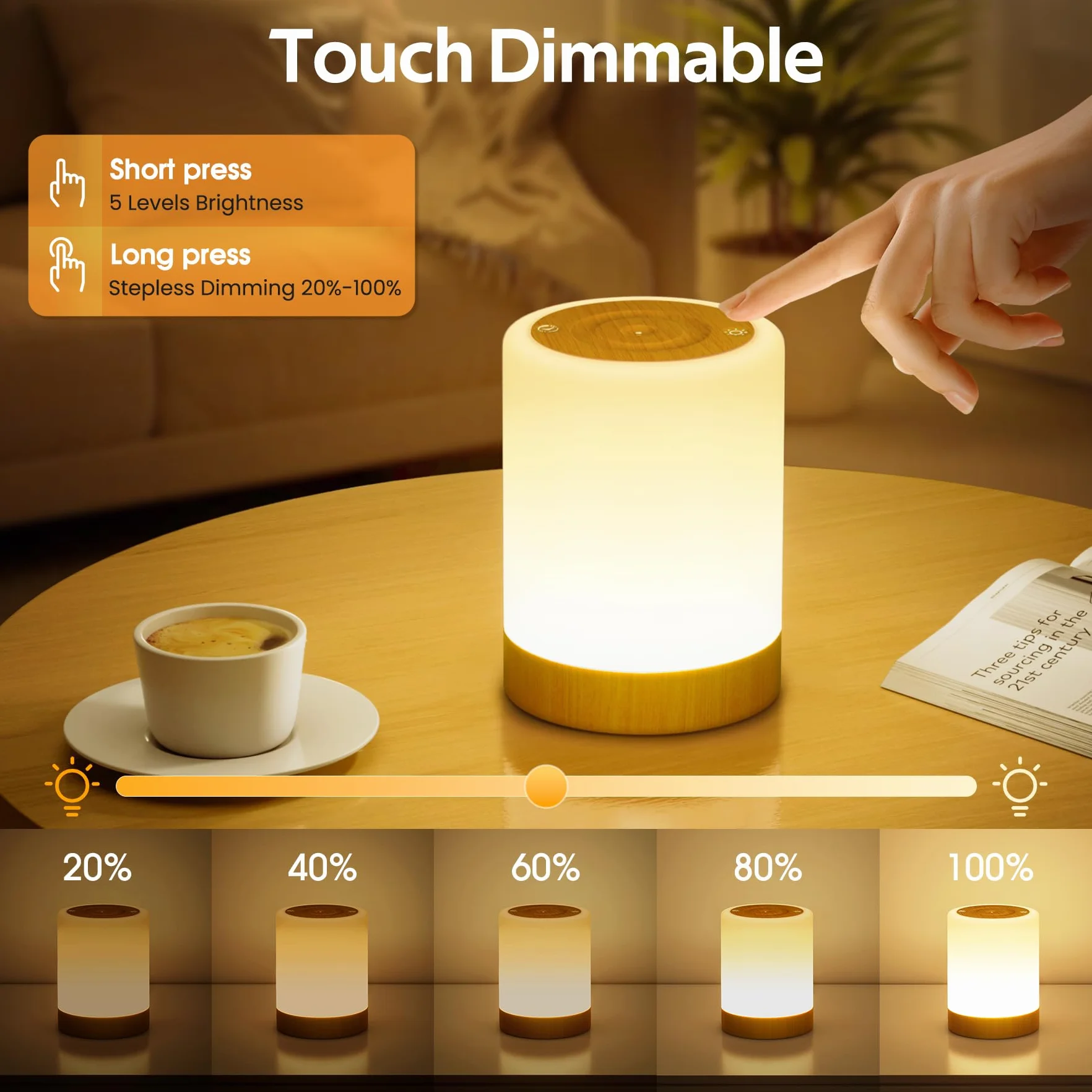 Lampe de Chevet Tactile 5 Modes 256 Couleurs RVB LED Rechargeable USB Sans Fil