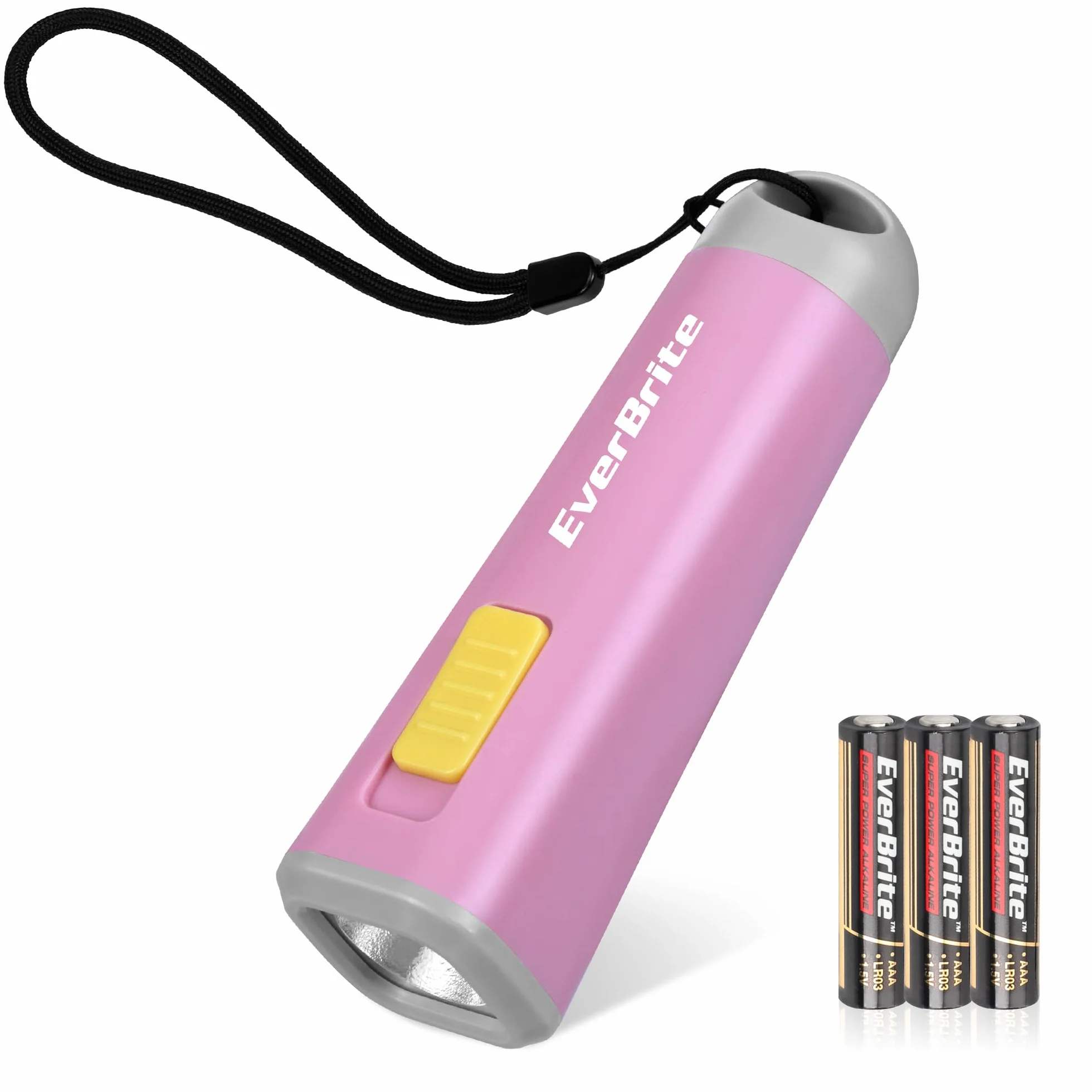 EverBrite Mini Lampe de Poche LED Rose, Lampe Torche Léger 46g Lumière Jaune, 3 Piles AAA Incluses