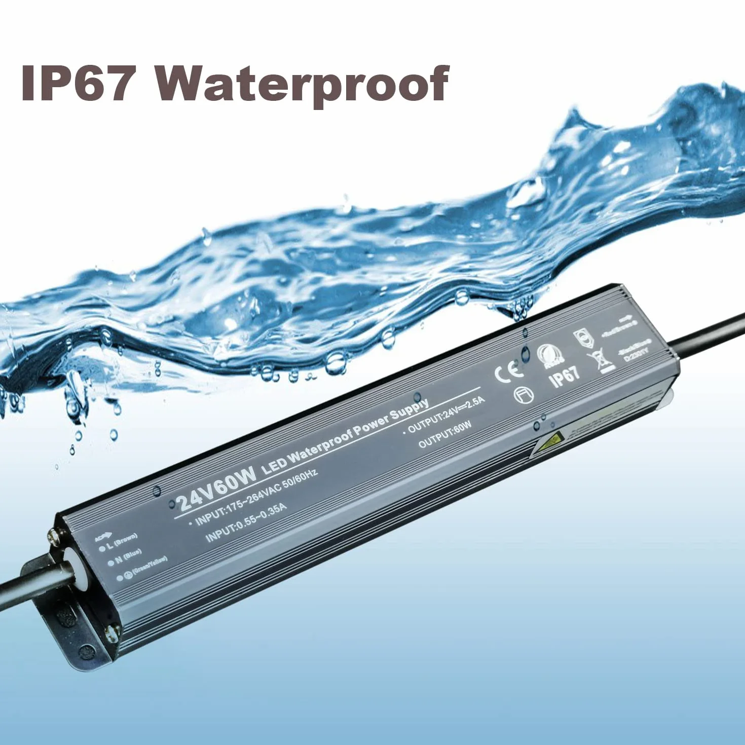 Transformateur LED Étanche 24V 60W IP67 Alimentation 2,5A