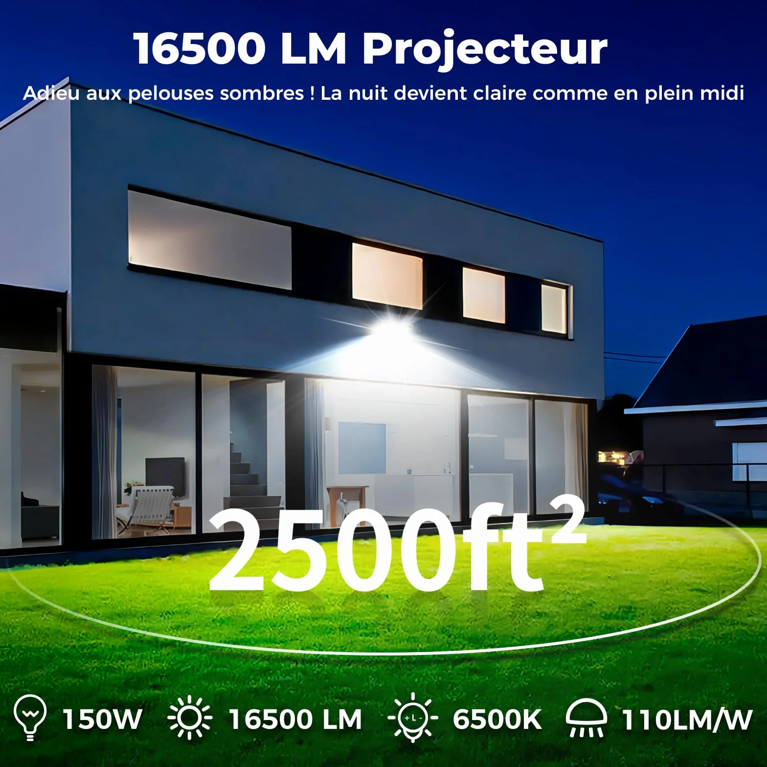 Projecteur LED extérieur 150W 16500LM 6500K IP66 Blanc Jour Étanche 2 pcs