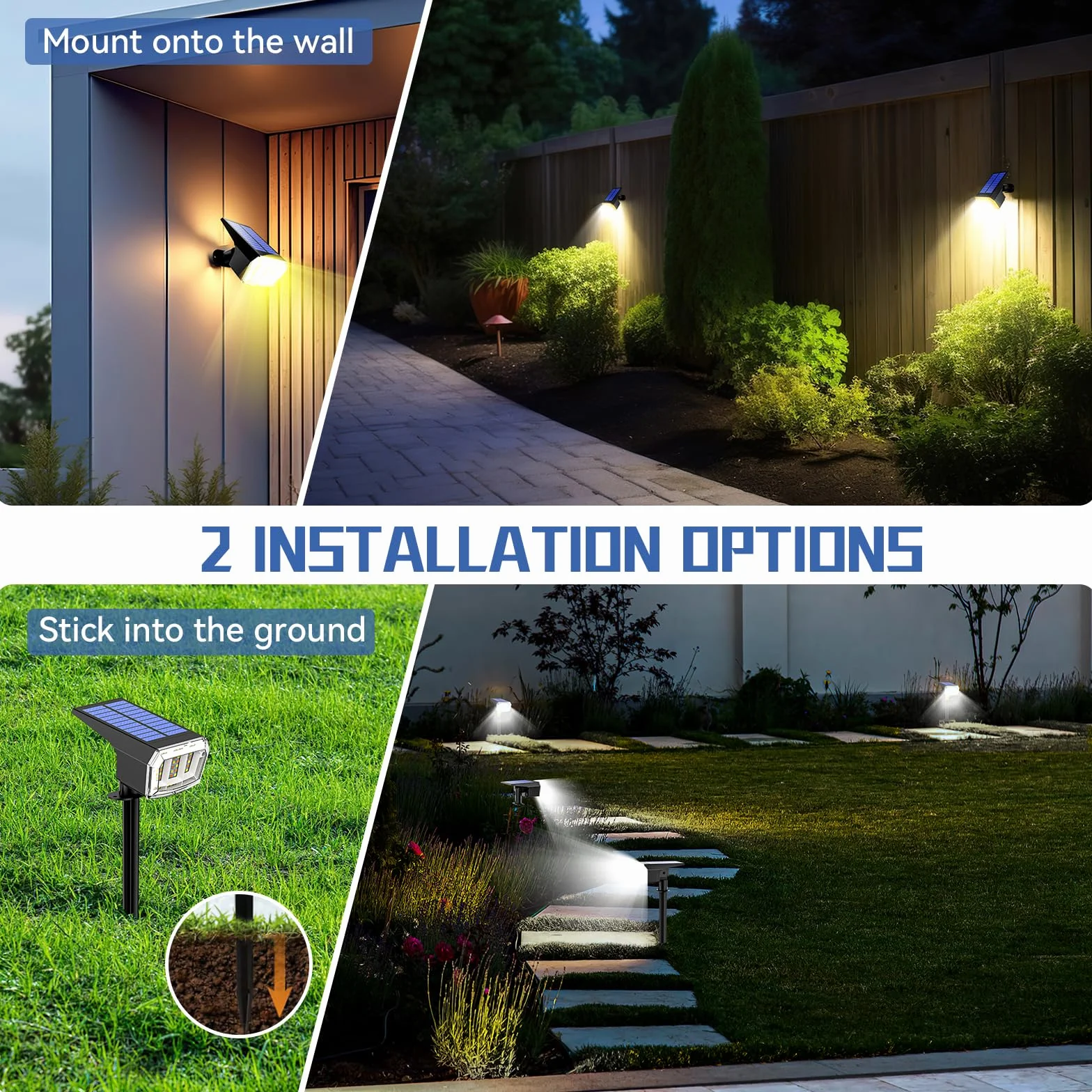 EVARY 63 LED Lampes Solaires d'Extérieur 6 Spots IP65 5 Modes Jardin
