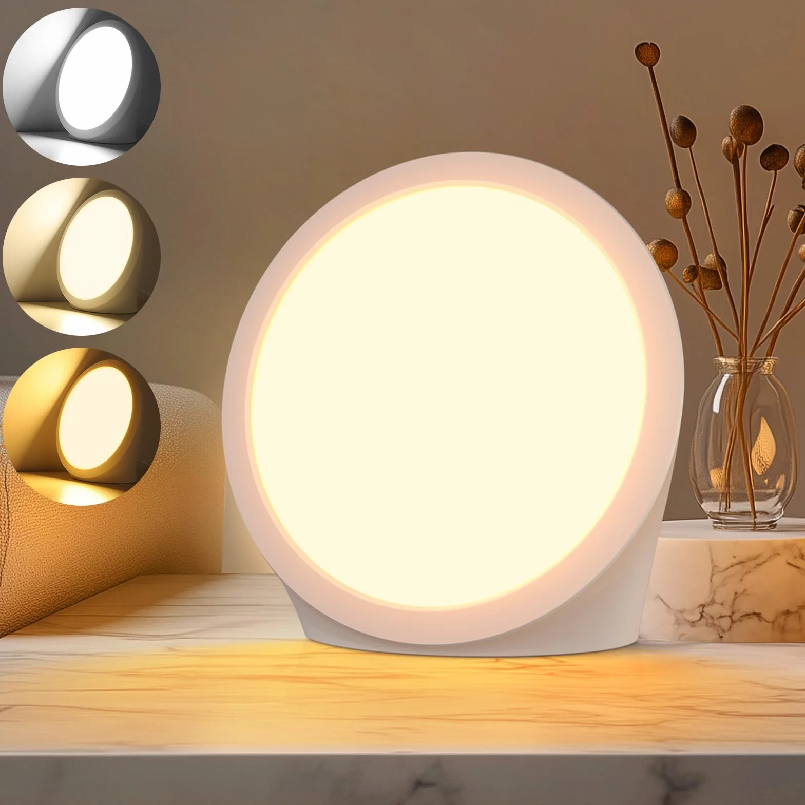 Lampe de Luminothérapie 10000 Lux, 3 Couleurs, 6 Minuteurs, 5 Intensités, Sans UV