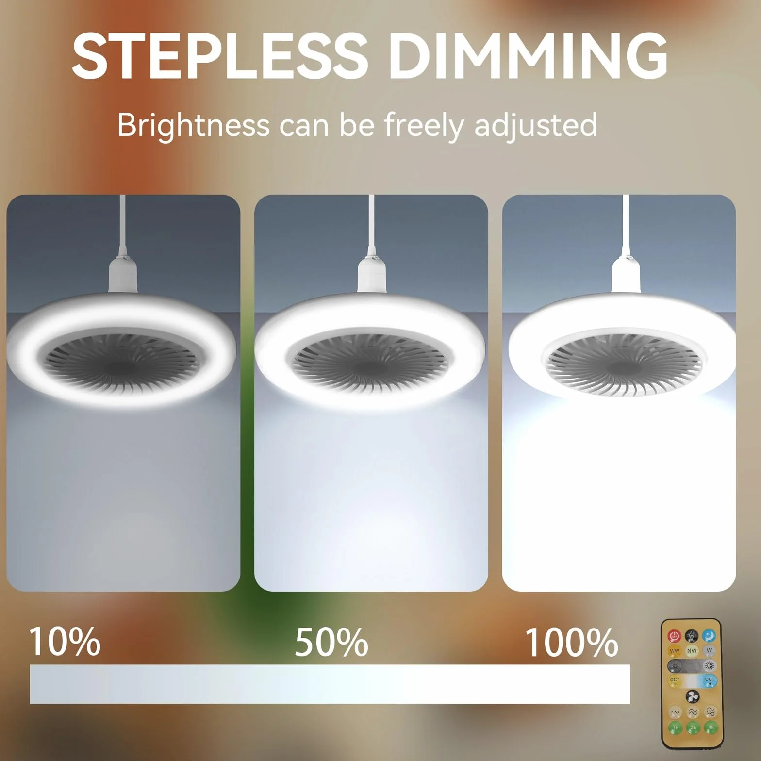 Lampe Ventilateur Plafond E27 Ampoule LED Dimmable 3 Vitesses Blanc