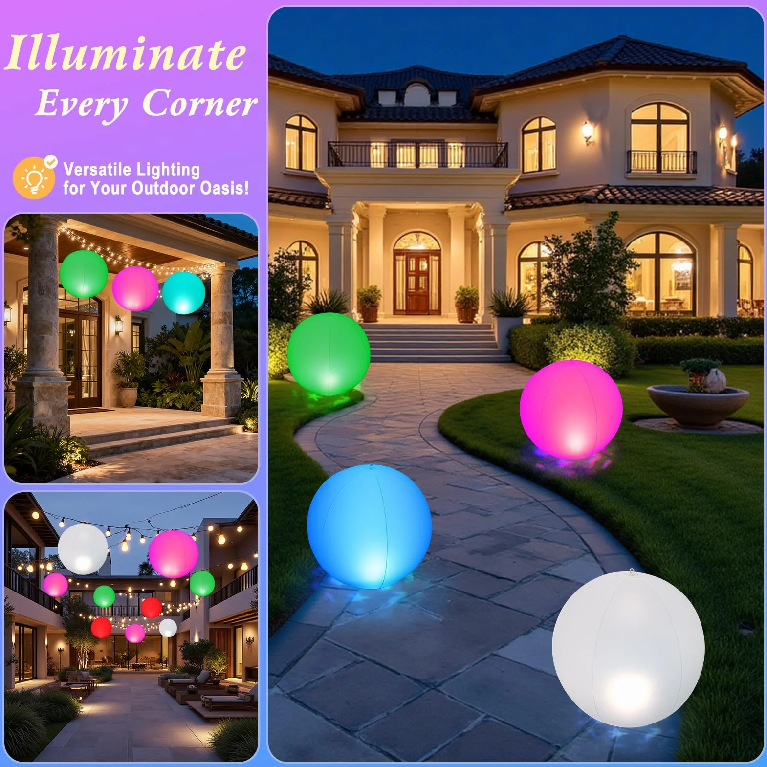 Luxfero Lampe Piscine Flottante Solaire LED IP68 2 Pièces
