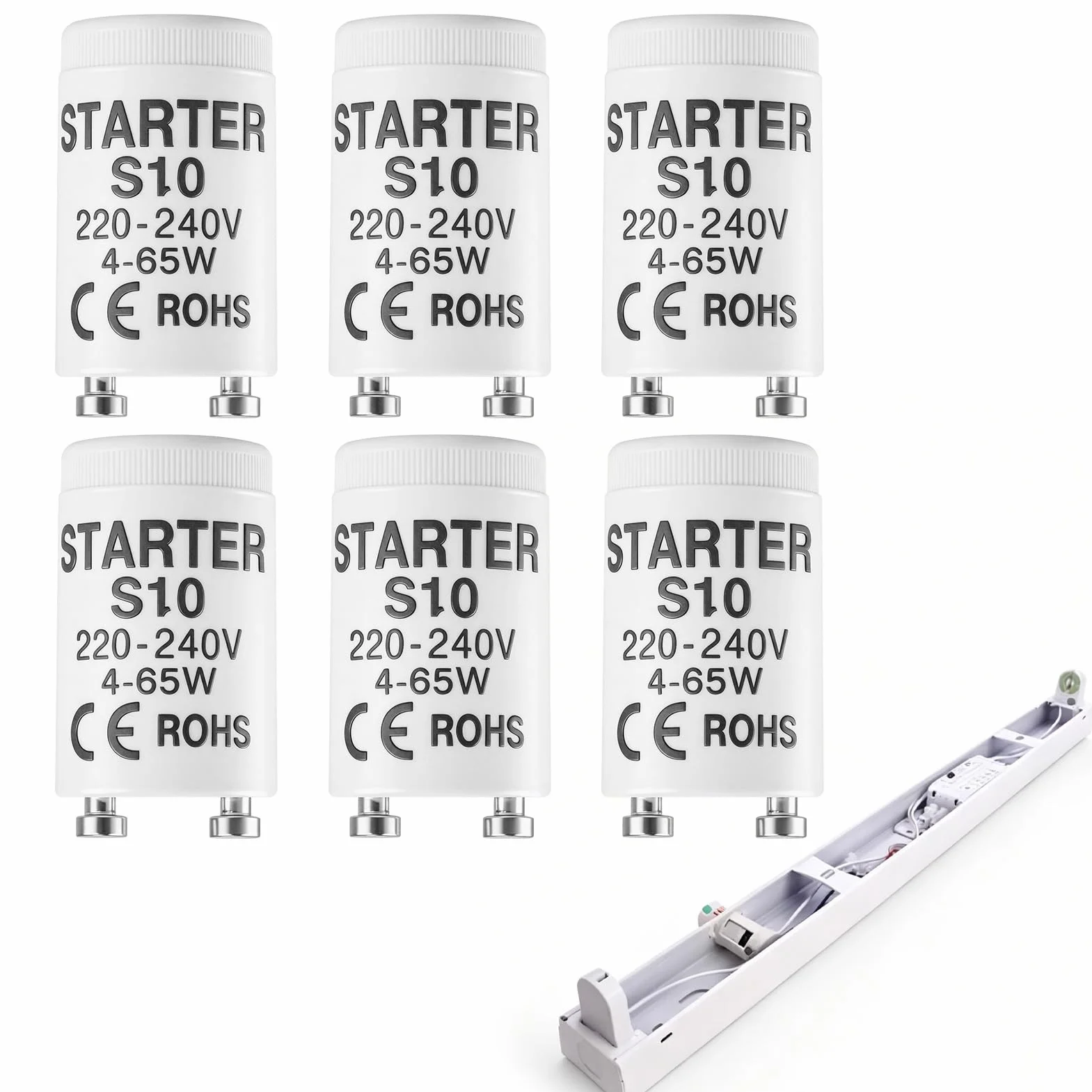 Starter Néon 4-65W 220-240V Tube Fluorescent Remplacement pour Lampes Fluorescentes