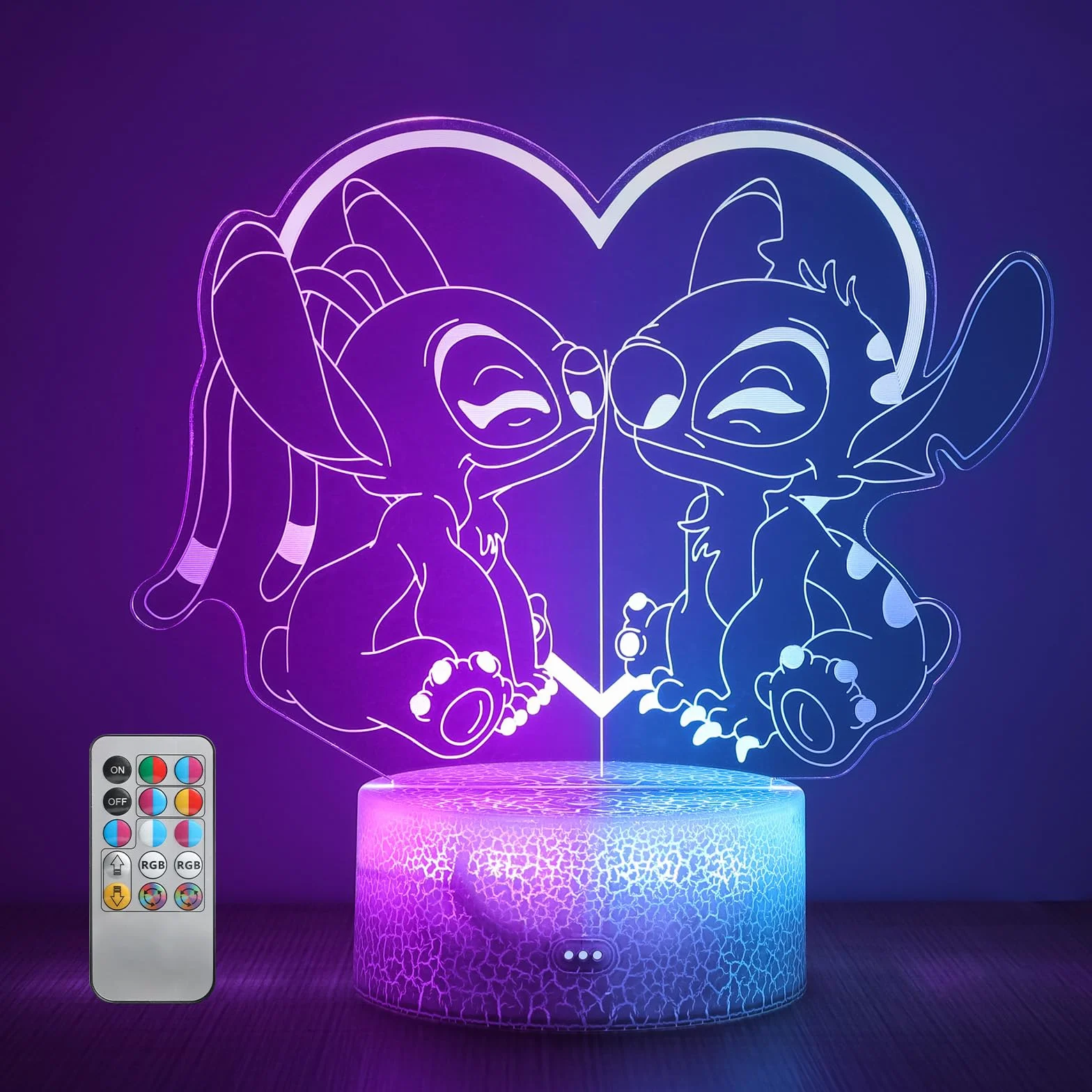 Lampada Stitch 3D LED 32 Couleurs Double Affichage Veilleuse avec Télécommande Smart Touch Décoration Chambre Enfant Cadeau Anniversaire Noël