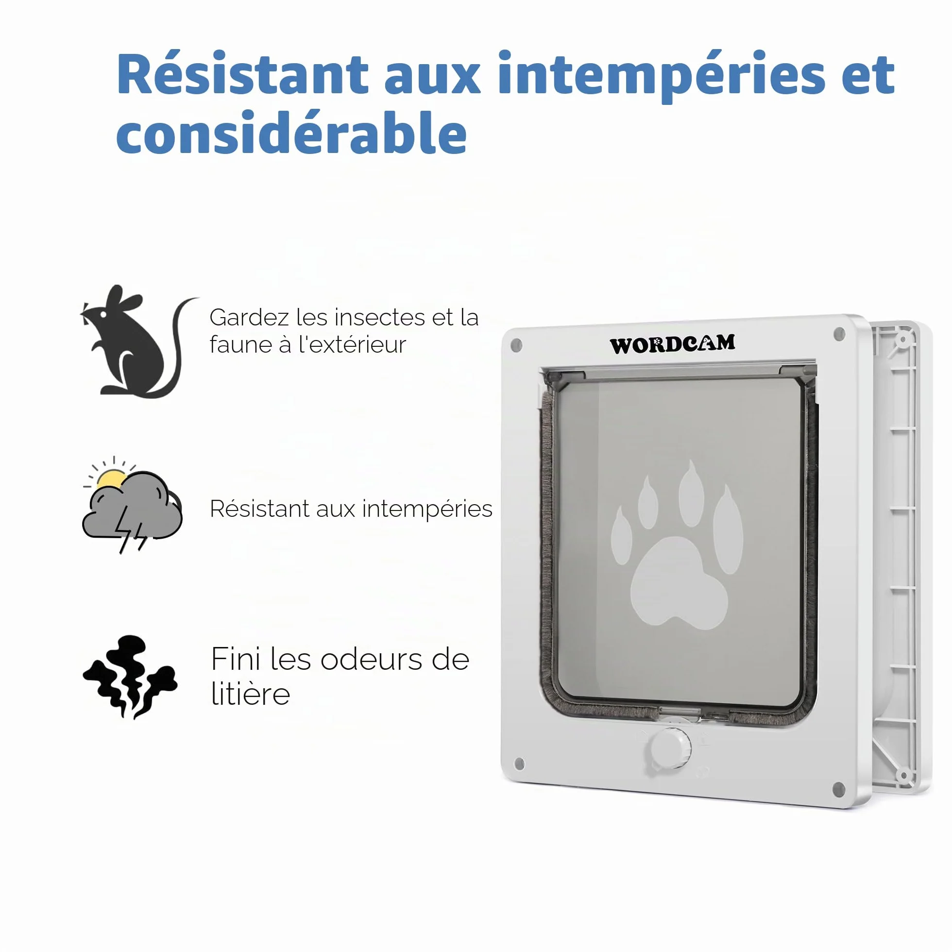 Wordcam porte pour chat XL, verrouillable 4 voies, résistante, jusqu'à 11,3 kg, chatière chaton/chien