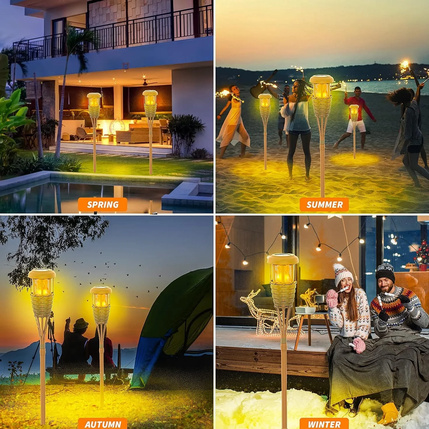 Lampes solaires d'extérieur avec flamme vacillante, lot de 4 pour jardin et terrasse