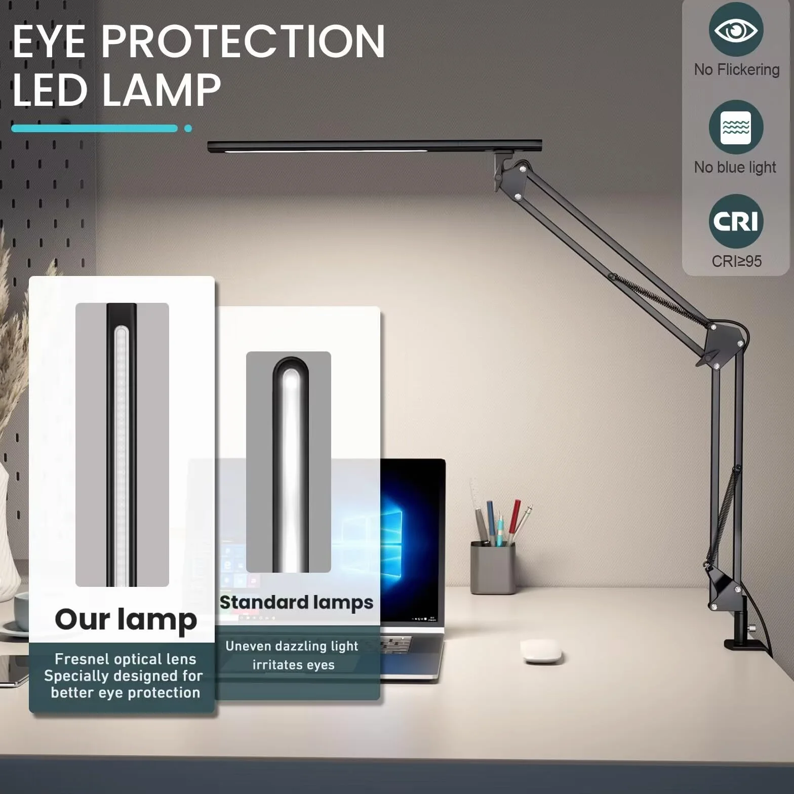 VERSKI Lampe de bureau LED 12W 5 températures de couleur et luminosité réglables avec adaptateur QC 3.0