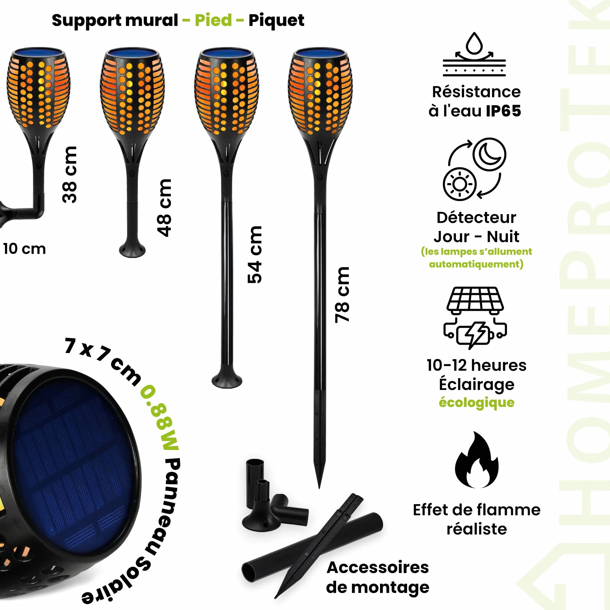 HOMEPROTEK Lampe Torche Solaire Exterieur Jardin Lot de 4 XXL 96 LED Effet Flamme