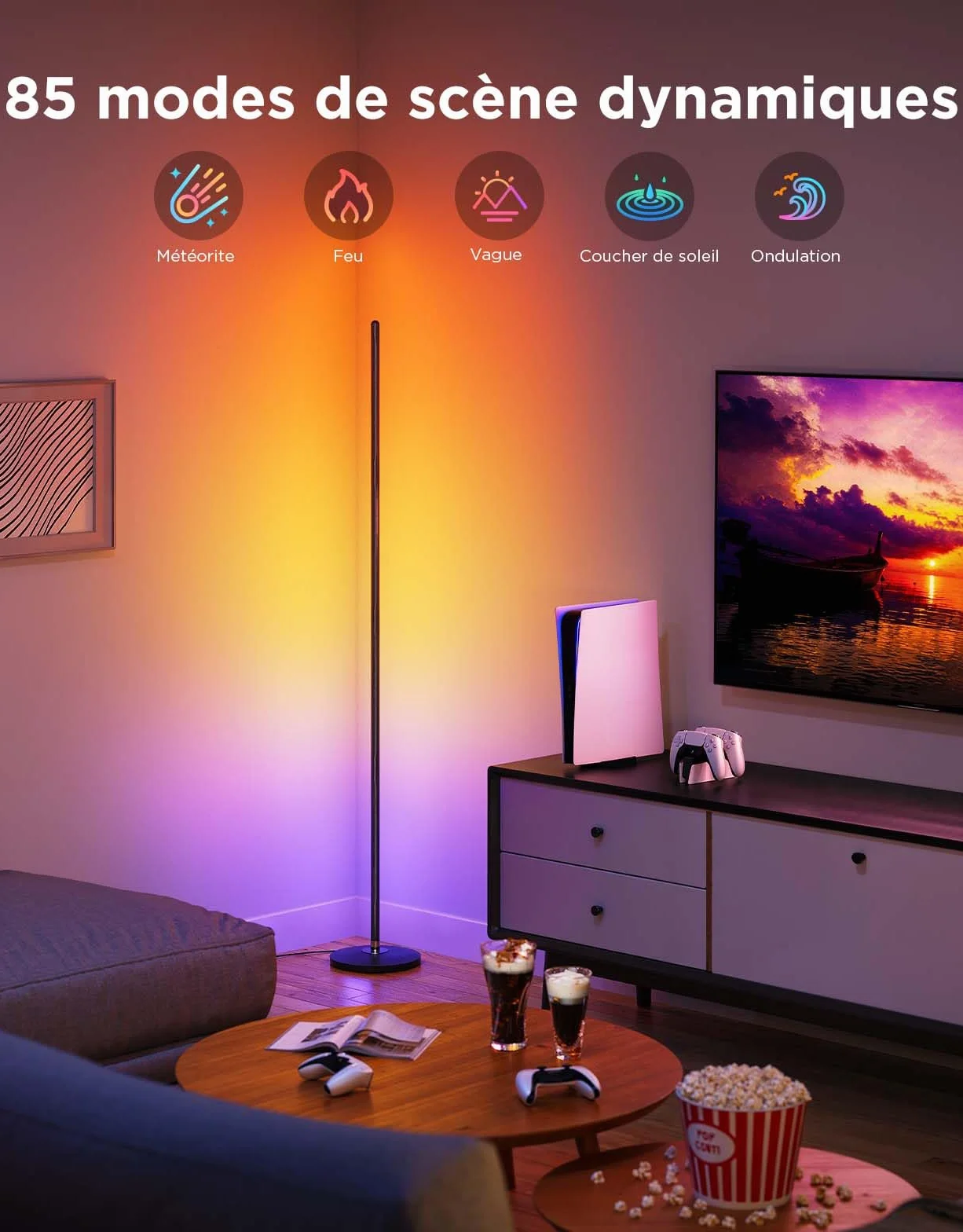 Govee RGBIC Lampadaire LED WiFi, Fonctionne avec Alexa Matter Google Assistant, Musique Sync, 16 Millions Couleurs 61 Modes de Scène