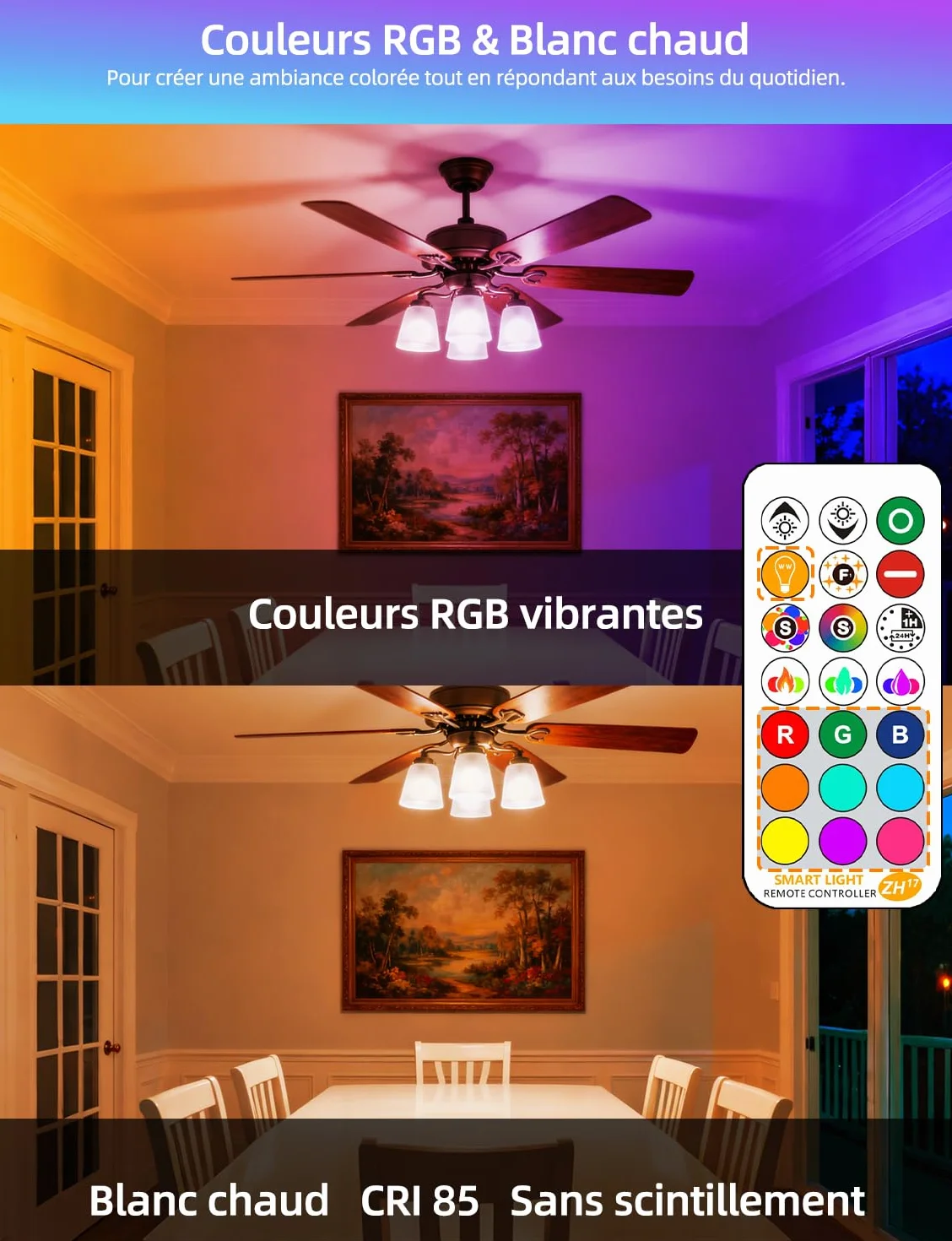 Ampoule LED E27 RGBW Dimmable 85W Équivalent Edison avec Télécommande