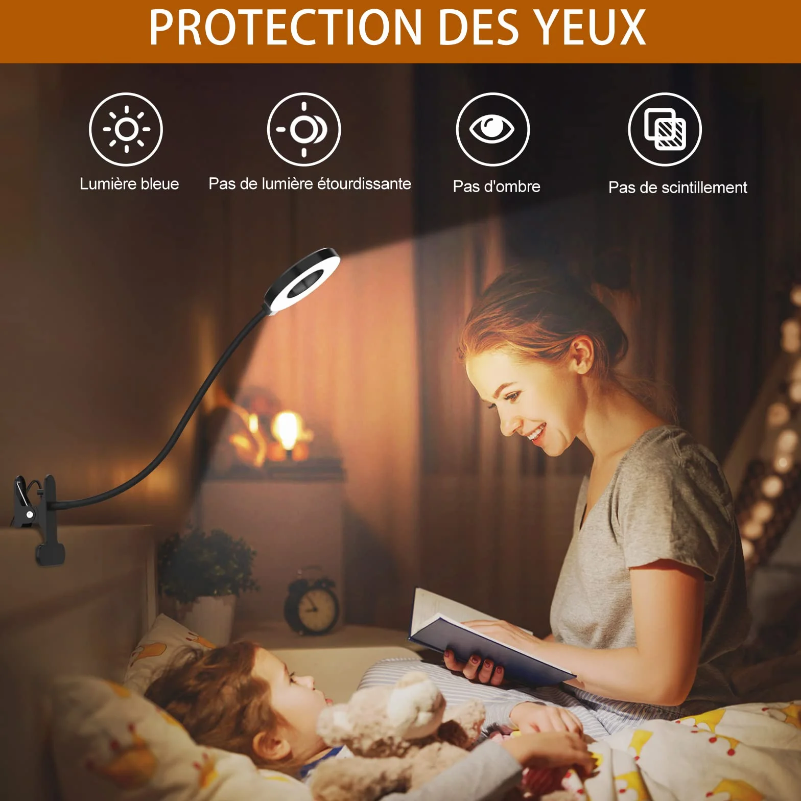 iZELL Lampe de Bureau à Pince LED 40CM, 3 Modes 10 Niveaux Luminosité, Flexible 360°, avec Adaptateur USB