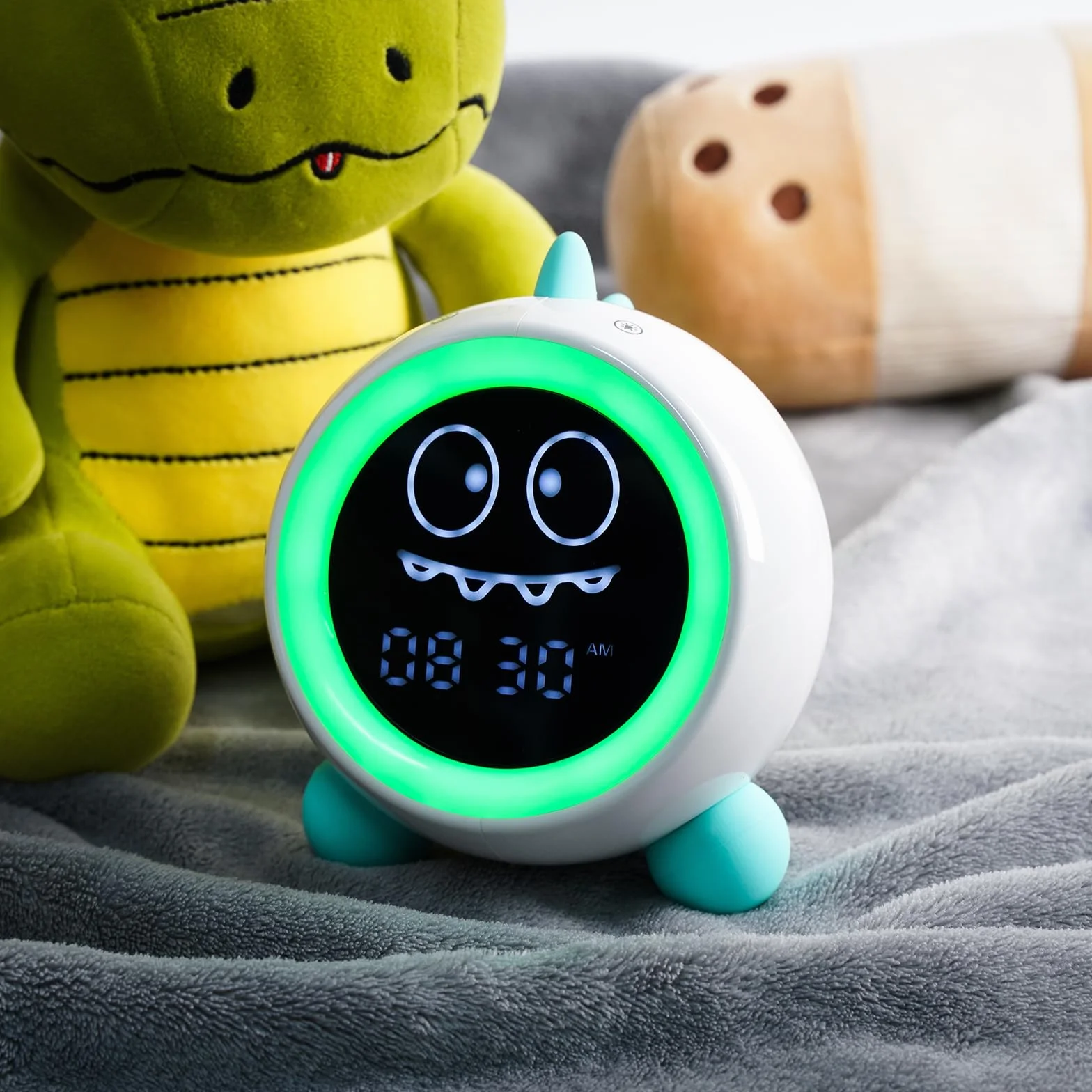 Réveil pour Enfants avec Veilleuse, Machine Sonore et Temps de Réveil, Entraîneur de Sommeil (Vert)
