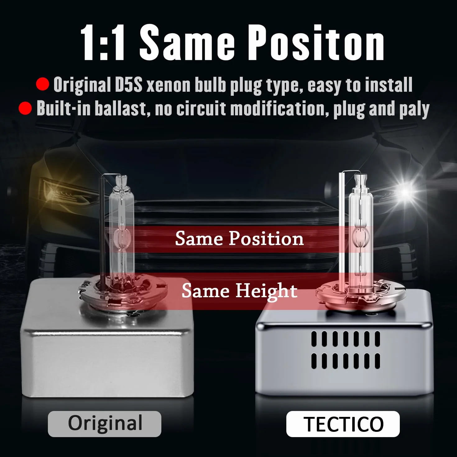 TECTICO Ampoule Xénon D5S 12V 25W HID 6000K Blanc 2 Pièces