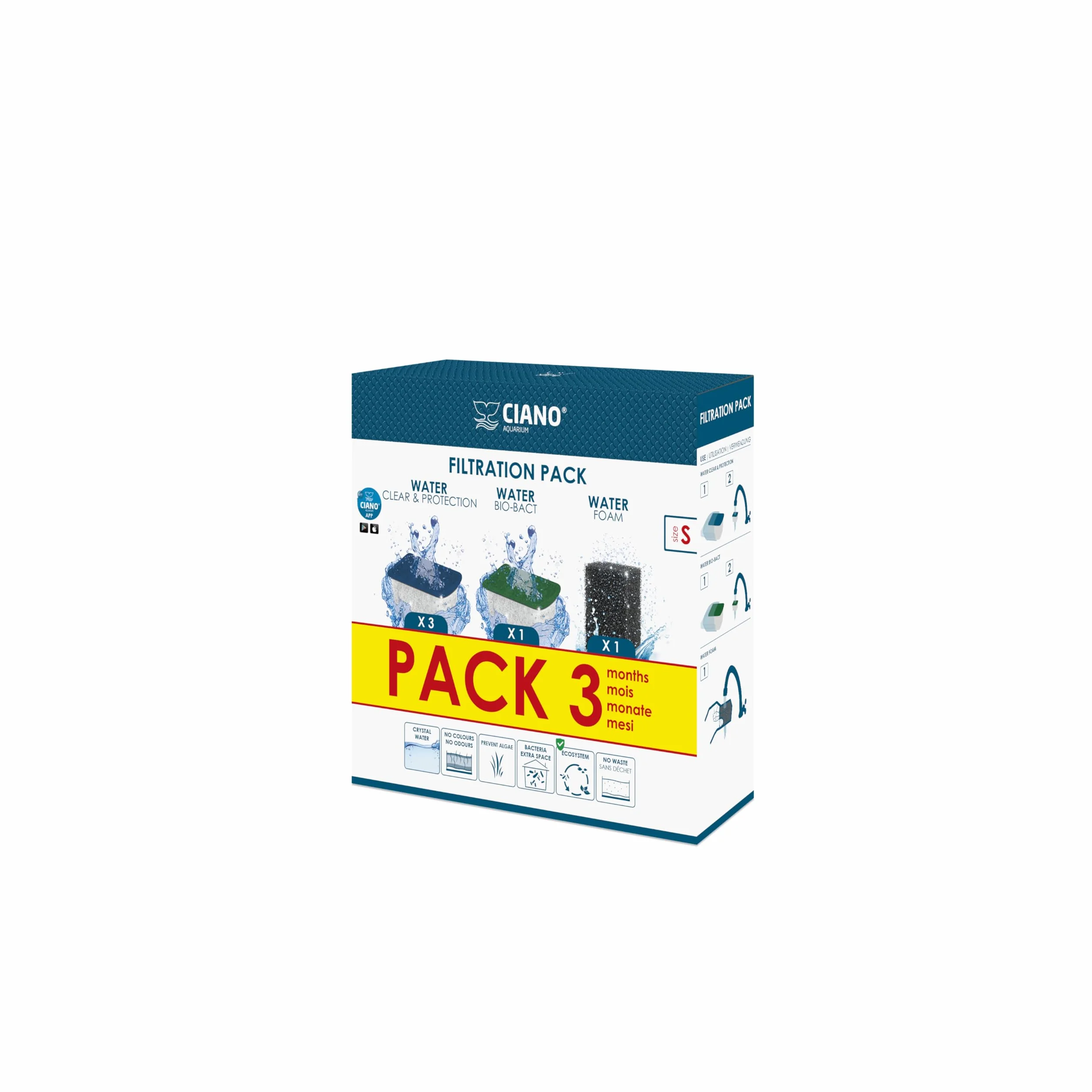 Cartouches de Filtration de Rechange pour Aquarium CIANO Taille S Pack 3 Mois