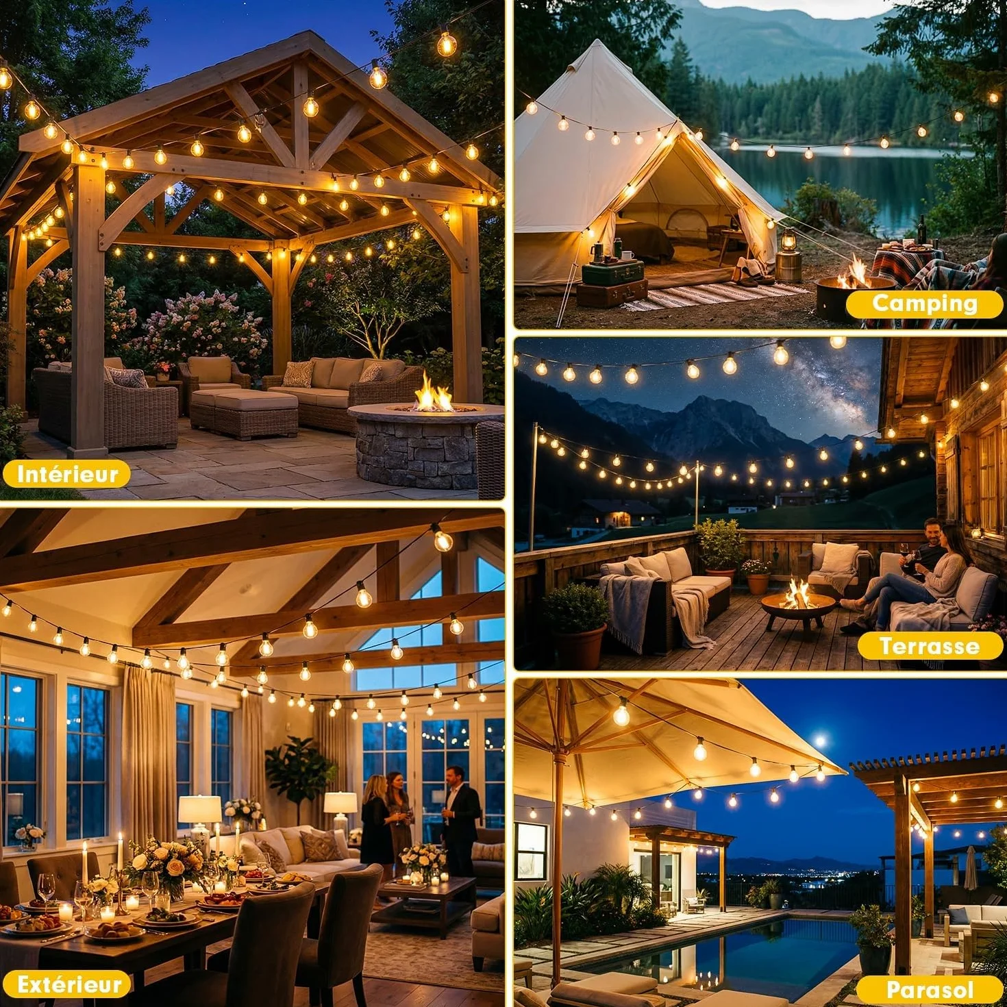 Guirlandes Lumineuses Solaires Extérieur G40 45.9ft LED 14M avec Télécommande Jardin Balcon