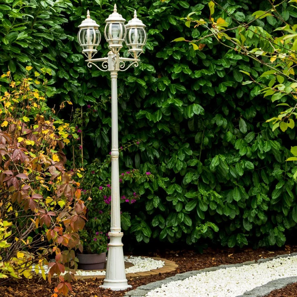 Lampe d'extérieur Lentua candélabre antique métal blanc/or 3 branches 215 cm E27 IP44