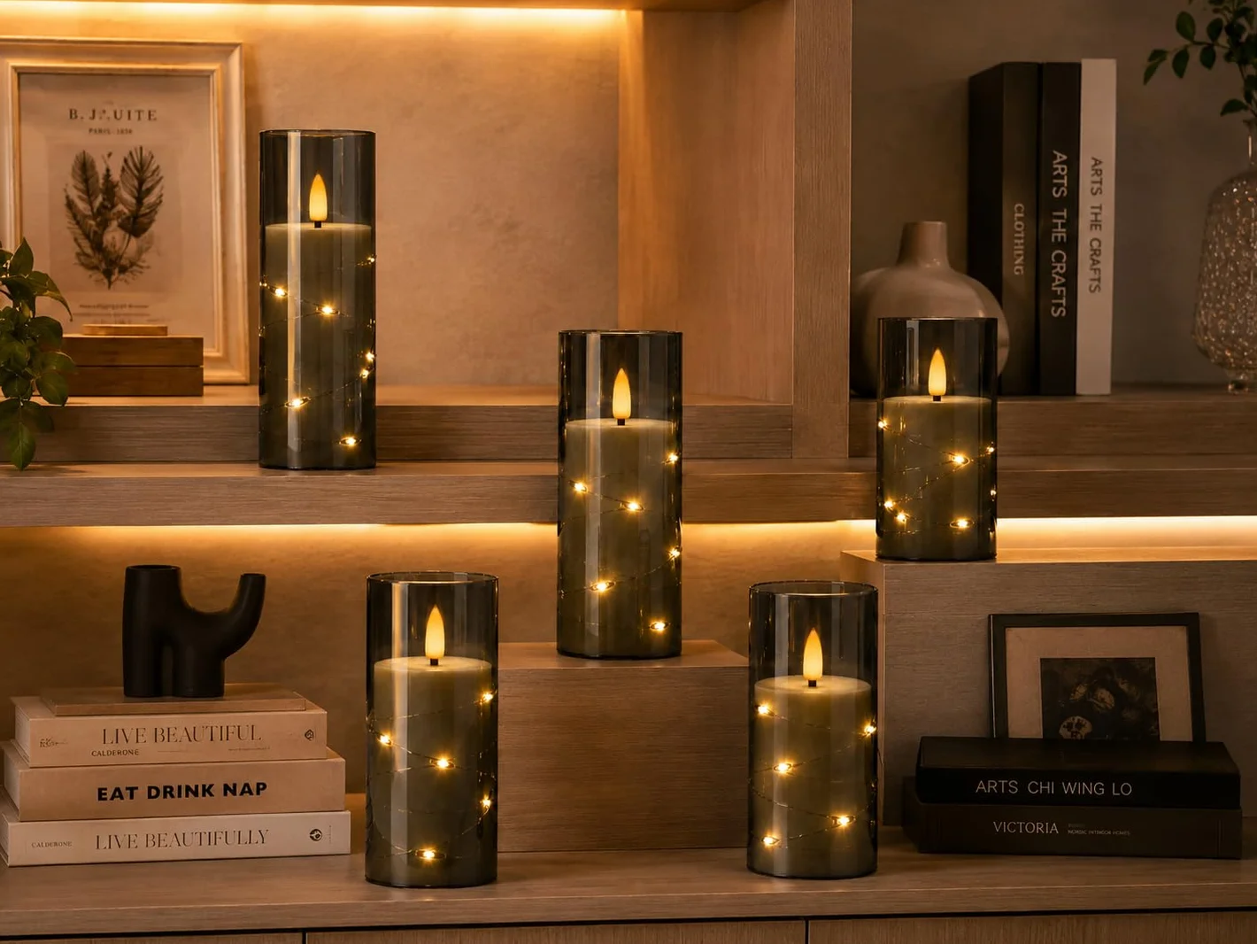 Bougies LED Grises Transparentes Guirlande Lumineuse Flamme Scintillante Réaliste Télécommande Incluse Effet Verre Plastique Réutilisable Écologique